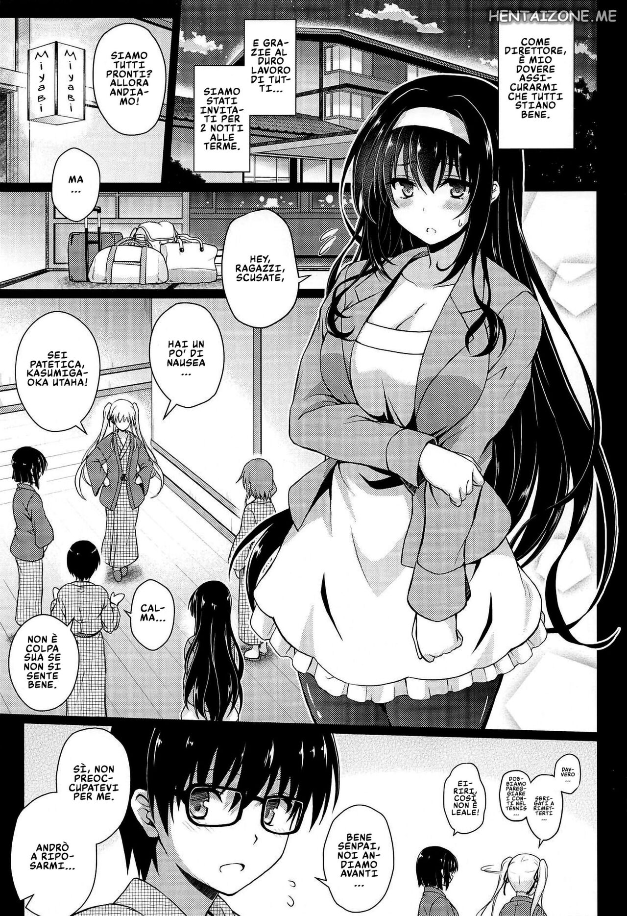 (COMIC1☆17) [Yumeya Honpo (Mukeikaku)] Daraku no Yukue | Scopare alle Terme (Saenai Heroine no Sodatekata) [Italian] 画像番号 2