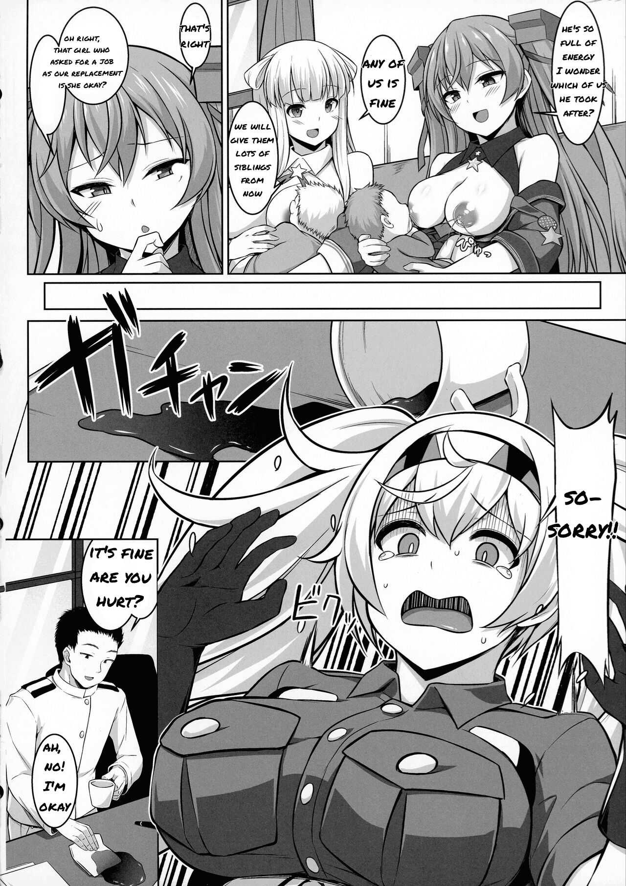 (C100) [Shirotaruto (Kamiba Kotaru, Shirasaki Karu)] Sankyuu-chuu no Fletcher ni Johnston ga Kuwawatte Futari de Aka-chan o Unjau Hon (Kantai Collection -KanColle-) [English] numero di immagine  50