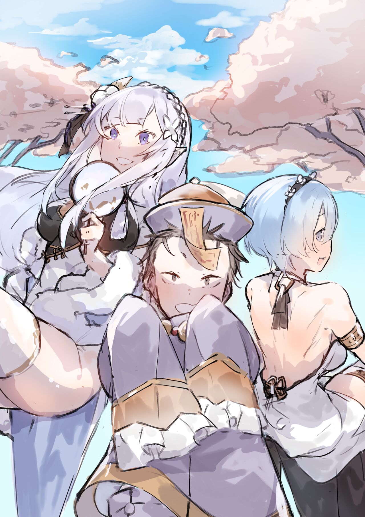 Emilia, Rem and Subaru futanari image number 1