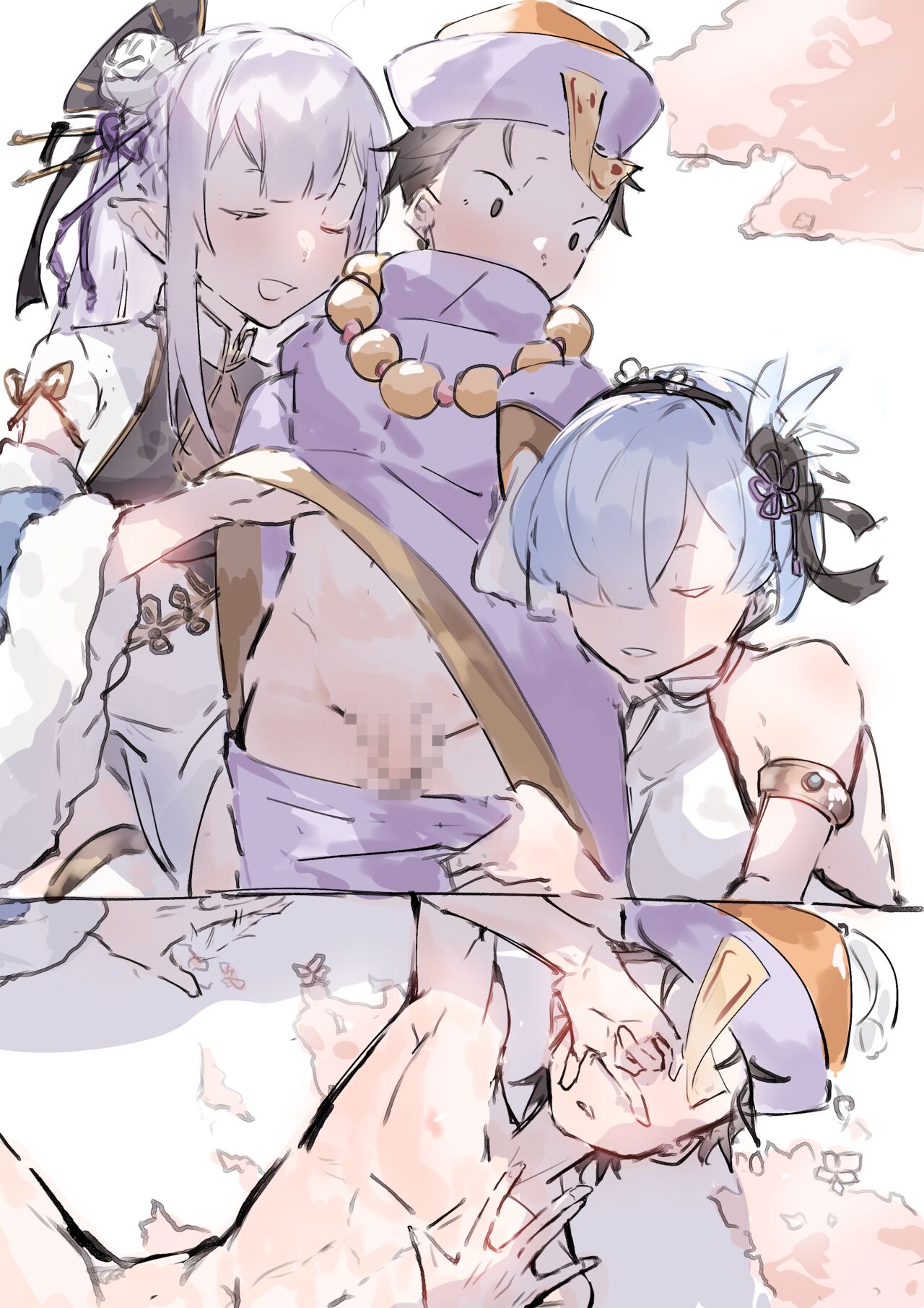 Emilia, Rem and Subaru futanari image number 5