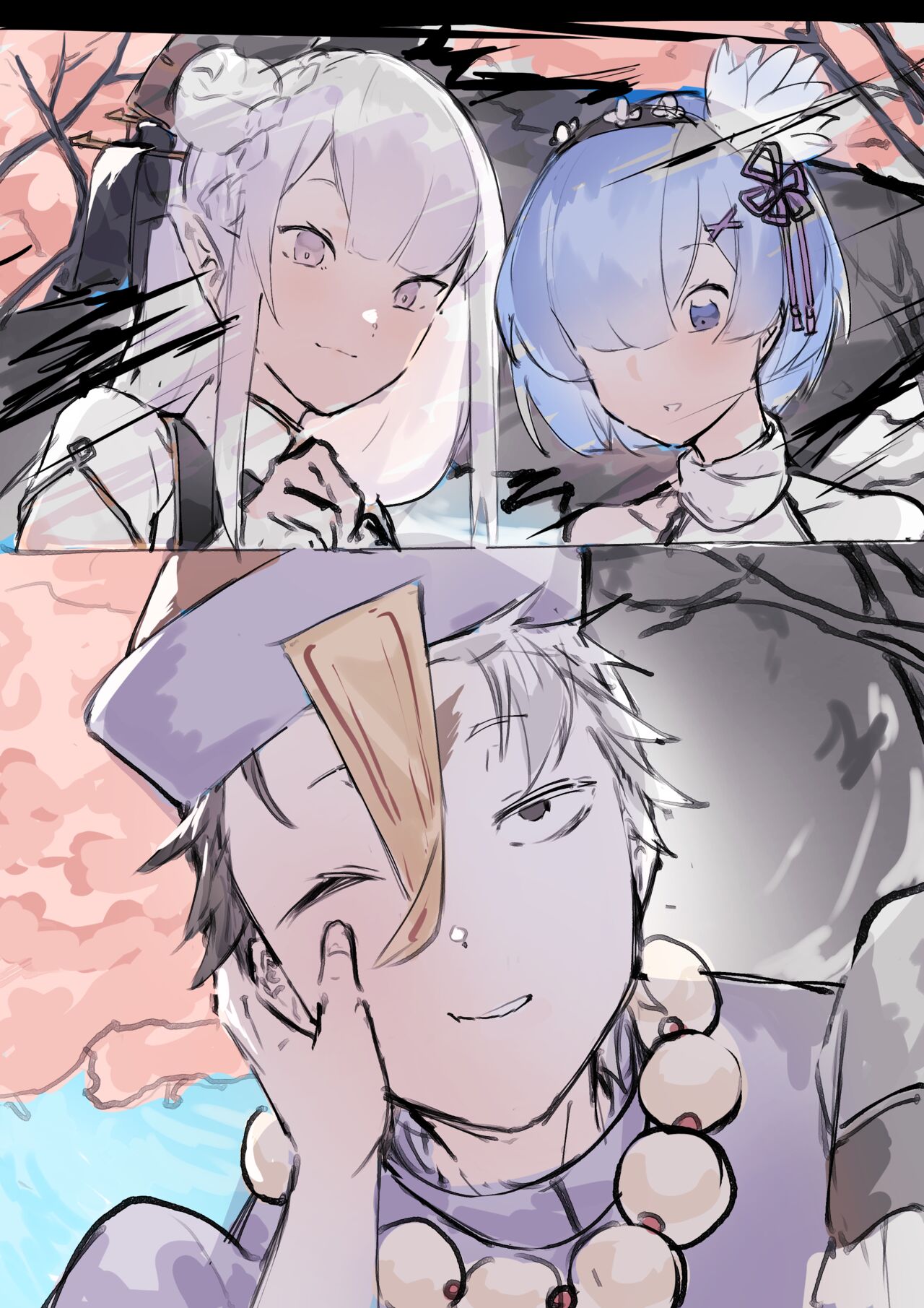 Emilia, Rem and Subaru futanari image number 31