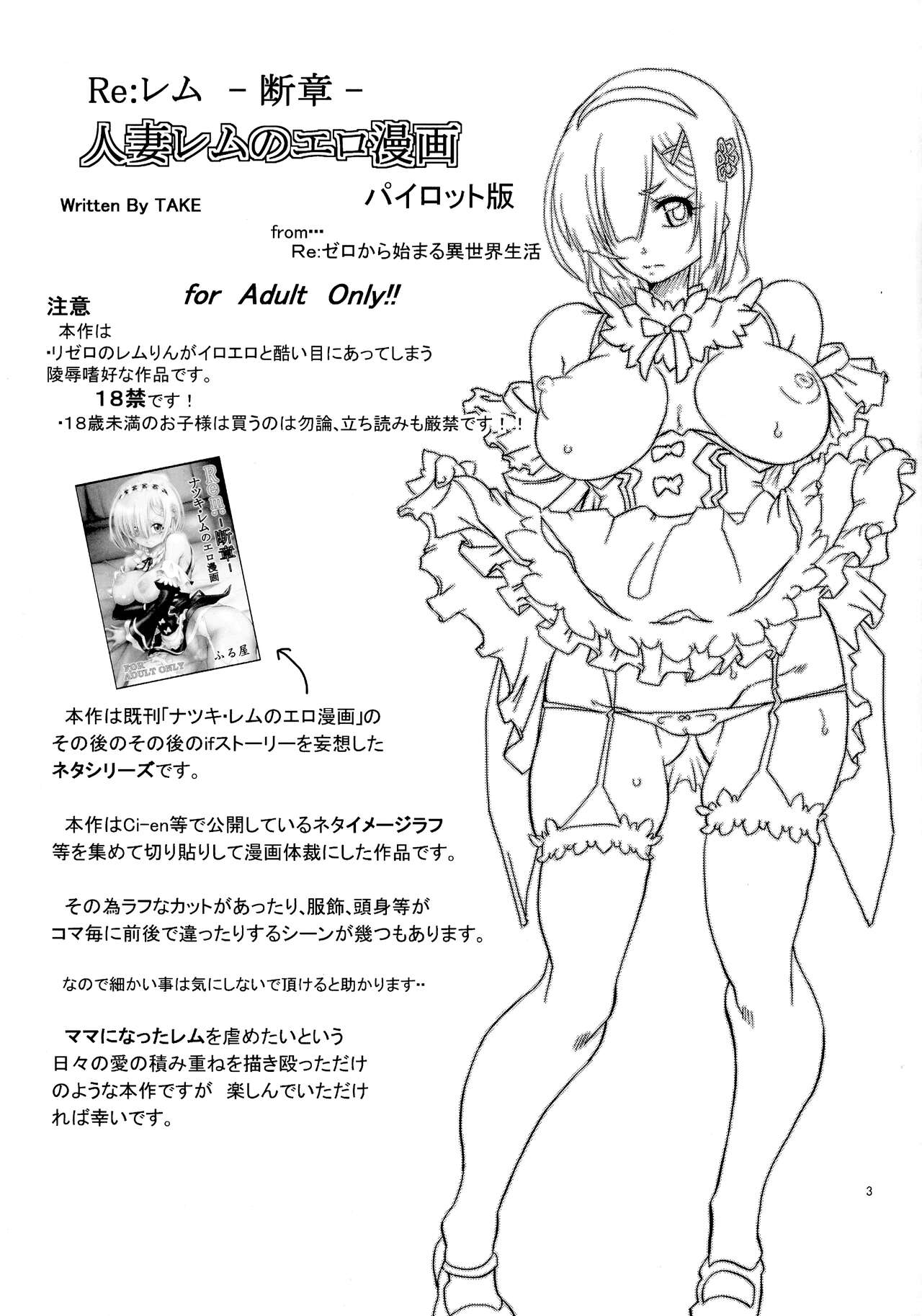 (C102) [Furuya (TAKE)] Rem: Rem Danshou Hitozuma Rem no Ero Manga Pairotto-ban (Re:Zero kara Hajimeru Isekai Seikatsu) image number 3