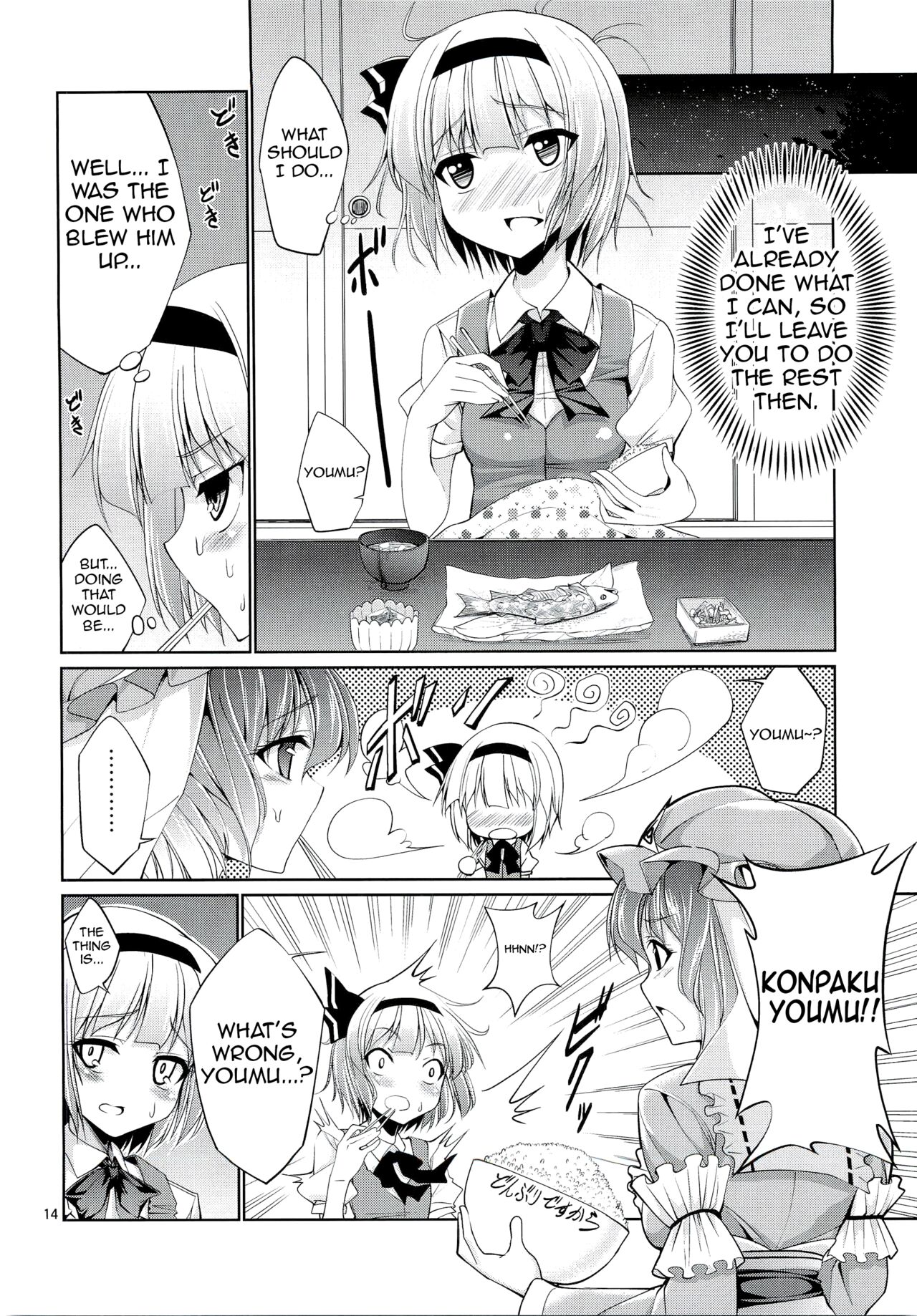 (Reitaisai 9) [Coffee Maker (TEL)] Touhou Youengi ~Youmu ni Hirotte morau Hon~ (Touhou Project) [English] [Shiririn] image number 13