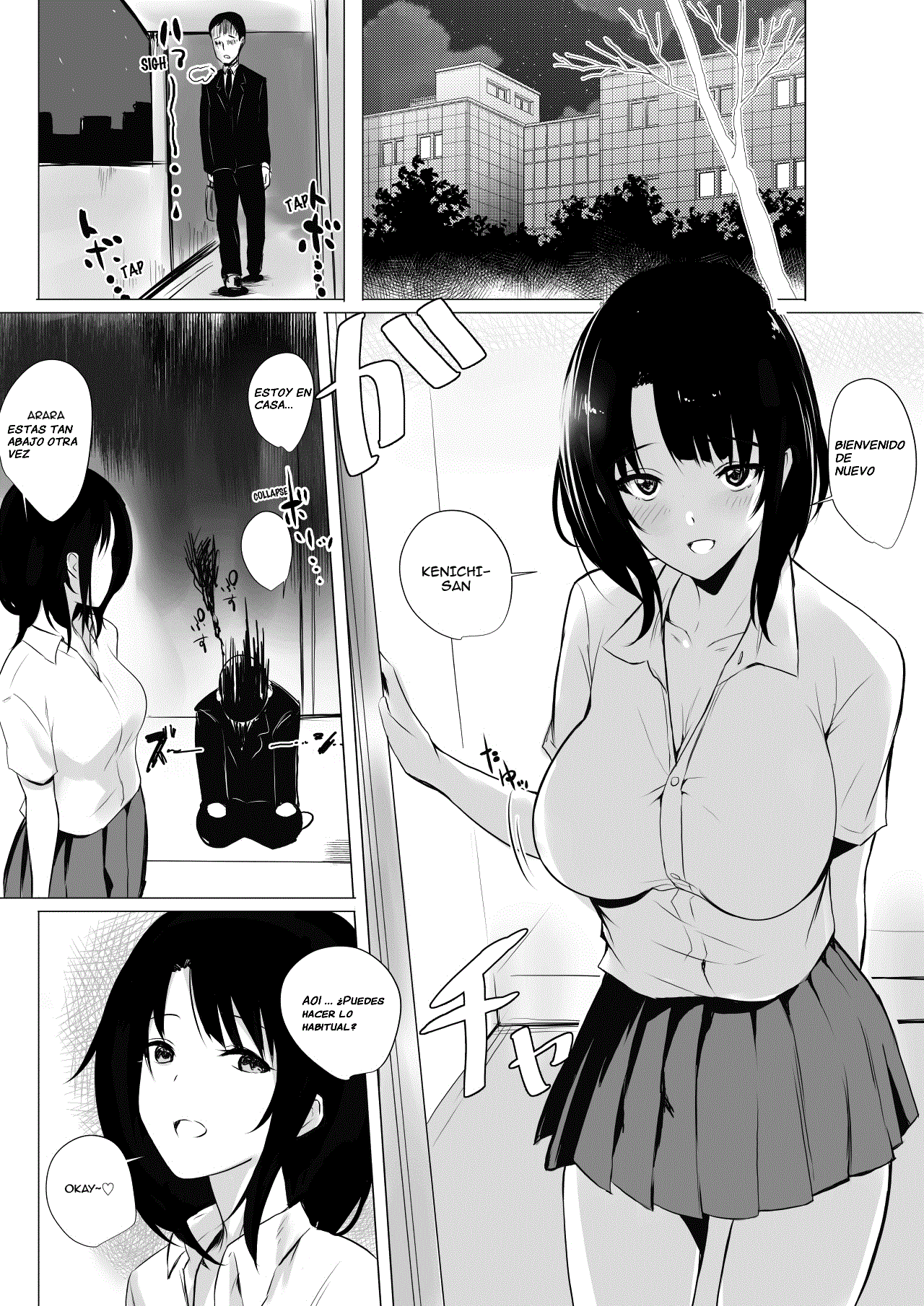 [Akireru Shoujo (Akire)] Boku dake ni Amaesasete Kureru Kyonyuu JK Tsuma o Hoka no Otoko ni Dakasete Mita | Vi a una esposa de preparatoria de grandes pechos que solo deja que otro hombre la mime y abrace. [Spanish] [HinamiT] Bildnummer 5
