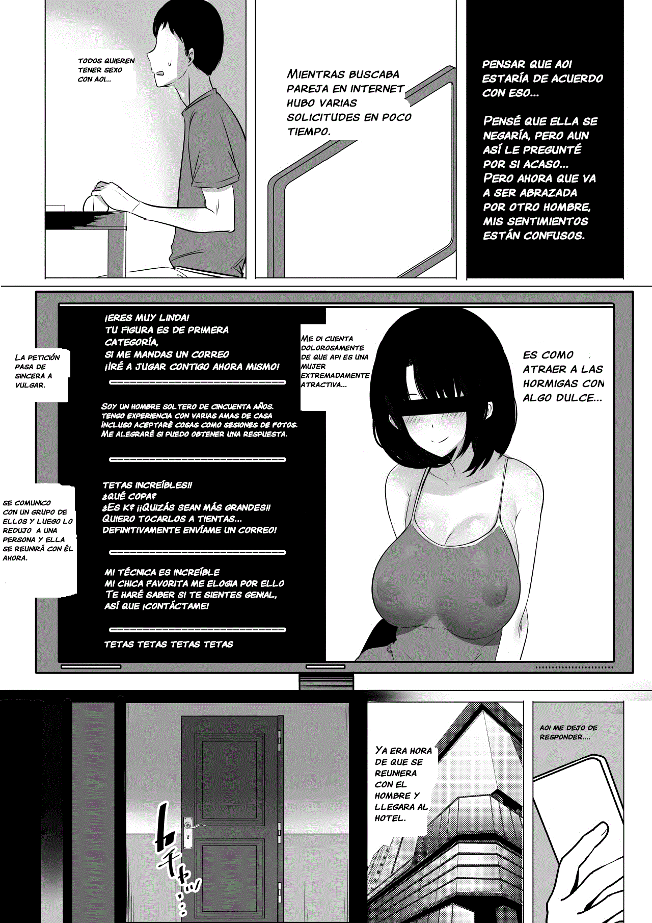 [Akireru Shoujo (Akire)] Boku dake ni Amaesasete Kureru Kyonyuu JK Tsuma o Hoka no Otoko ni Dakasete Mita | Vi a una esposa de preparatoria de grandes pechos que solo deja que otro hombre la mime y abrace. [Spanish] [HinamiT] Bildnummer 15