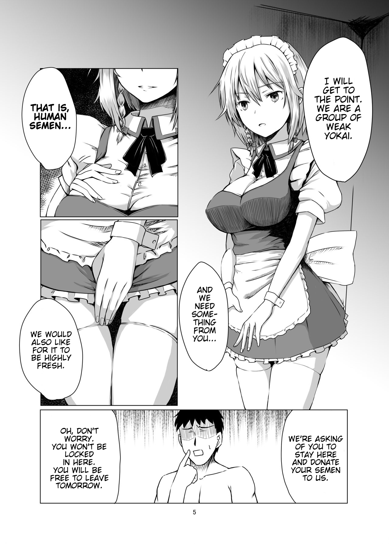 [Shiso Ninniku (Kamunika)] Sakuya-san ni Tantan to Sakusei Sareru Manga | A manga where Sakuya-san calmly squeezes your sperm (Touhou Project) [English] [FunnyTL] [Digital] 图片编号 4