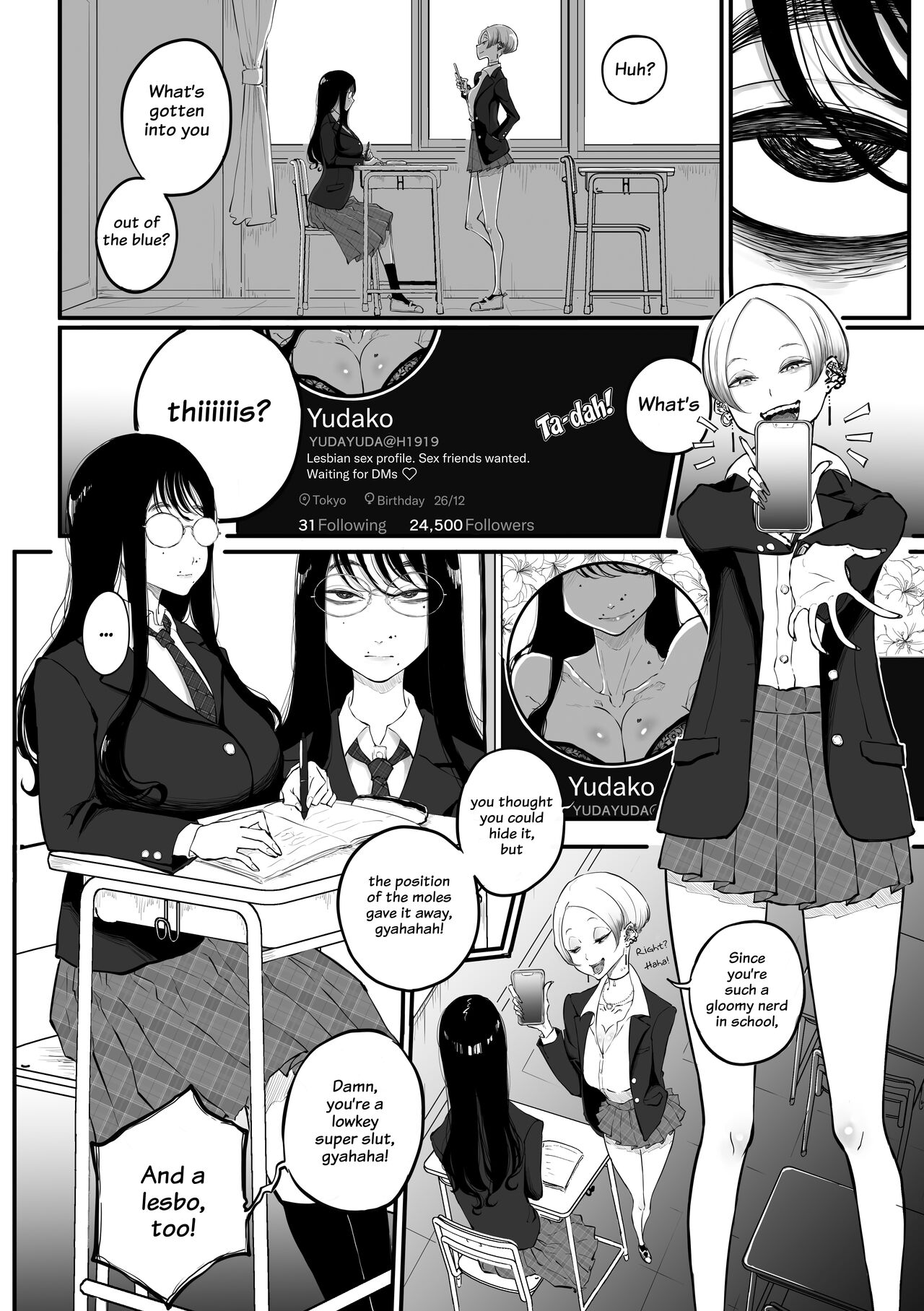 [Pandacorya] The Gyaru Who Mocked a Nerd After Discovering her Secret Account [English] [YuriYaku] [Digital] изображение № 2