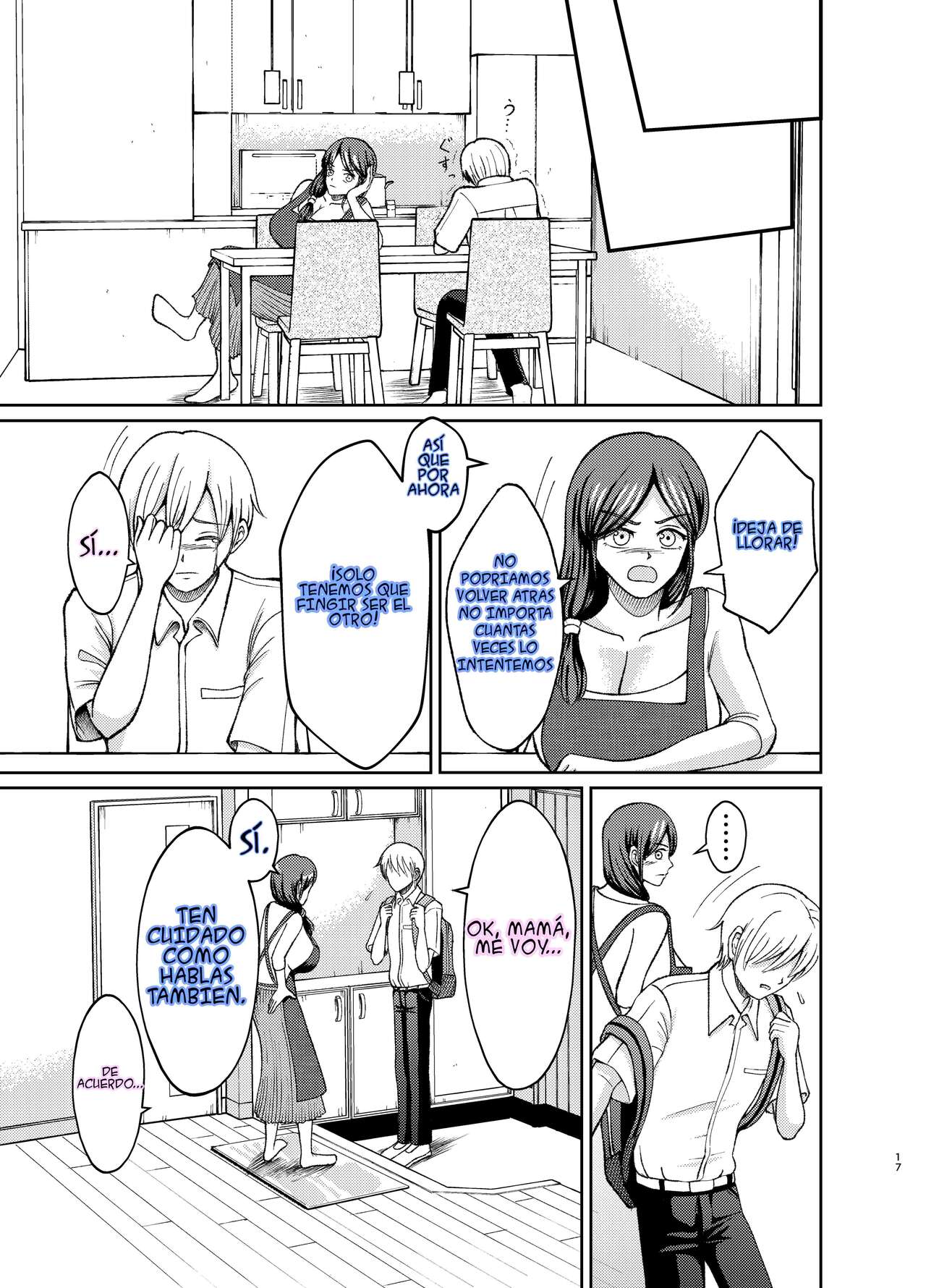 [Swap Minami (Minami Kei, Swap Kinoko)] Yasashii Bakunyuu Kaa-san to Irekawacchatta Hankouki na Ore no Hanashi ~1~ | Cambio de cuerpos, yo y mi pechugona madre 1 [Spanish] image number 17