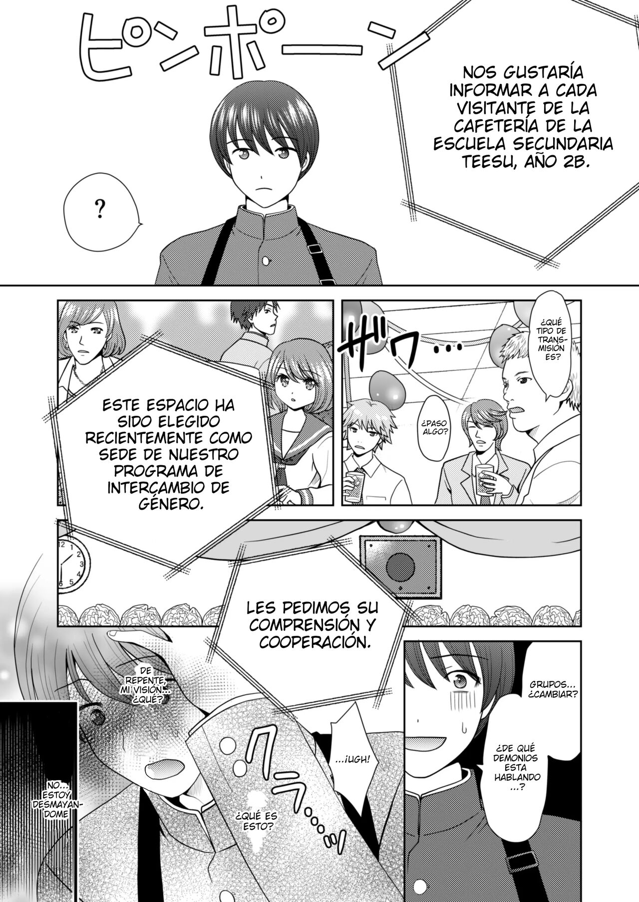 [Amuai Okashi Seisakusho (Yuuki, Namamugi)] Bunkasai de Danjoshuudan Irekawari!!  | 	Intercambio de cuerpos en un festival cultural  [Spanish] [Haise] 8eme image