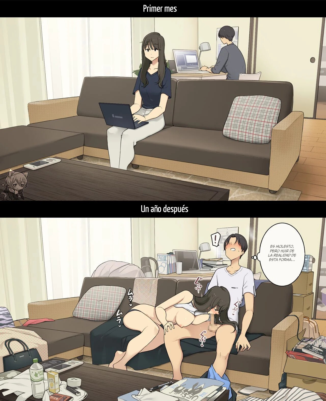 [Wakamatsu] Dousei Seikatsu Ikkagetsume to Ichinen Ato, Asaokite kara Shuushin made no Hikaku | A Day in the Life of a Couple: Their First Month Living Together vs. One Year Later [Spanish] [Hanazono] imagen número 9