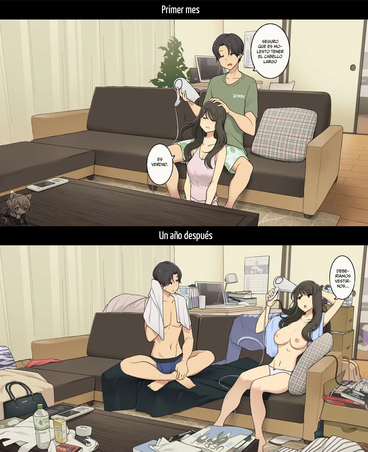 [Wakamatsu] Dousei Seikatsu Ikkagetsume to Ichinen Ato, Asaokite kara Shuushin made no Hikaku | A Day in the Life of a Couple: Their First Month Living Together vs. One Year Later [Spanish] [Hanazono] imagen número 13