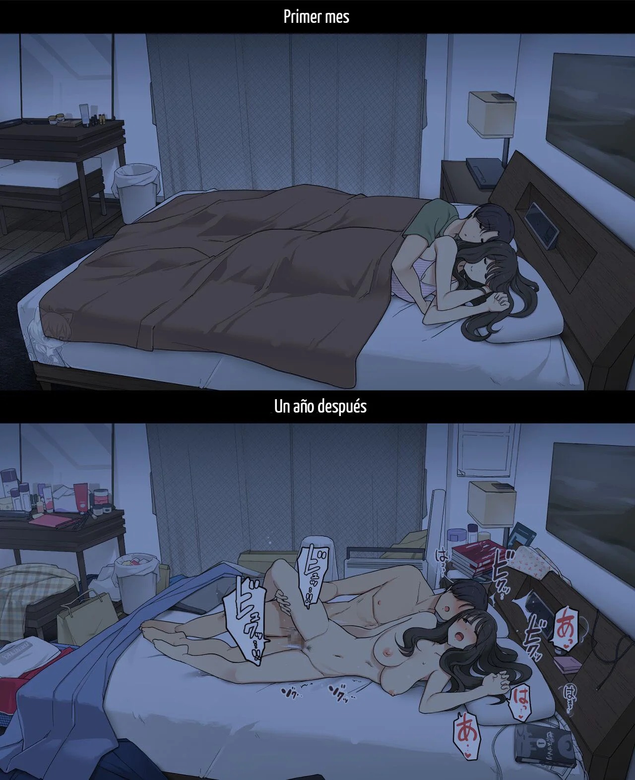 [Wakamatsu] Dousei Seikatsu Ikkagetsume to Ichinen Ato, Asaokite kara Shuushin made no Hikaku | A Day in the Life of a Couple: Their First Month Living Together vs. One Year Later [Spanish] [Hanazono] imagen número 24