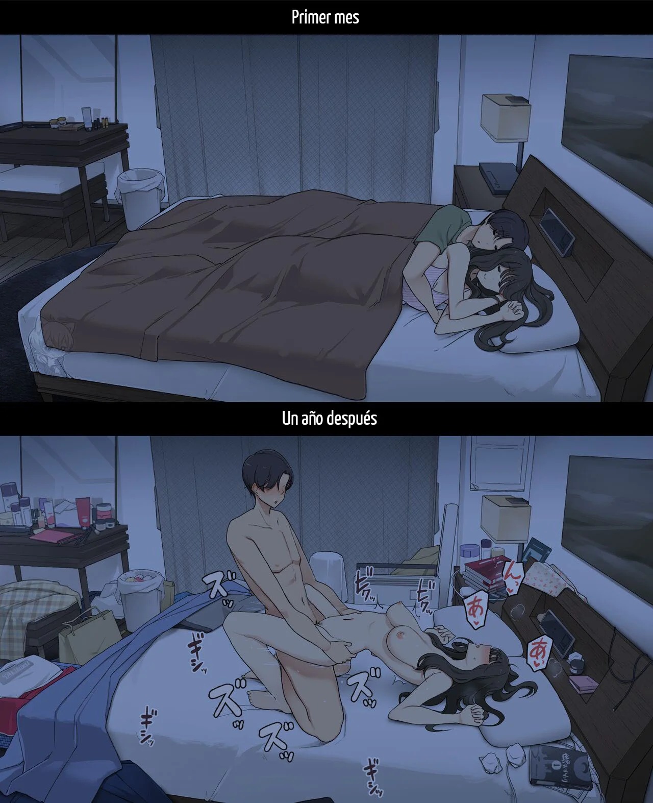 [Wakamatsu] Dousei Seikatsu Ikkagetsume to Ichinen Ato, Asaokite kara Shuushin made no Hikaku | A Day in the Life of a Couple: Their First Month Living Together vs. One Year Later [Spanish] [Hanazono] imagen número 26