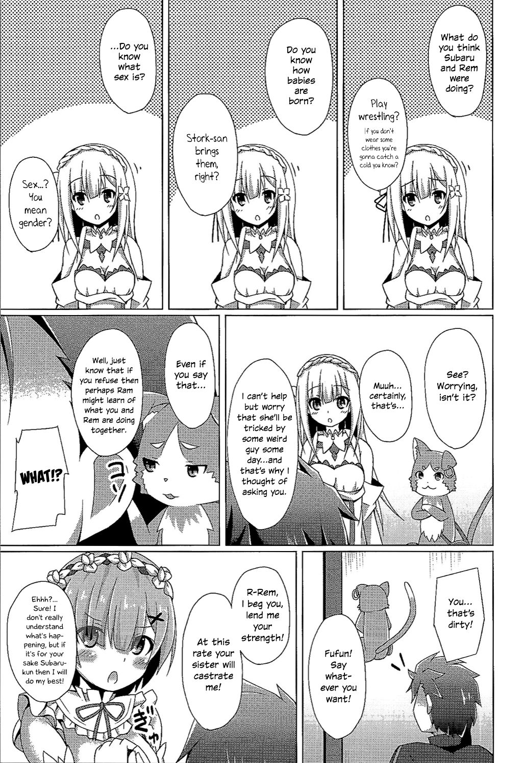 (C90) [Imitation Moon (Narumi Yuu)] Teach me, Rem-sensei! An introduction to sex with Emilia-tan | Oshiete Rem Sensei (Re:Zero kara Hajimeru Isekai Seikatsu) [English] [EHCOVE] изображение № 6