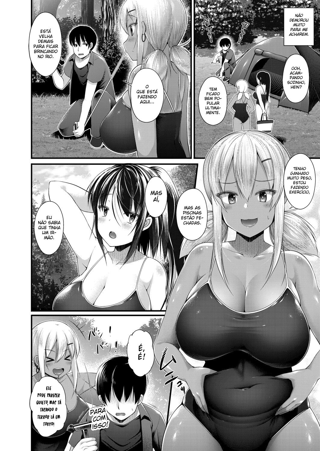 [Kotoba Ai] Hitori Camp o Shite itara Kuro Gal JK na Imouto to Imouto no Tomodachi ga Rannyuu shite kita Kekka Zenpen (COMIC Grape Vol. 93) [Portuguese-BR] [Lobozero] Bildnummer 6