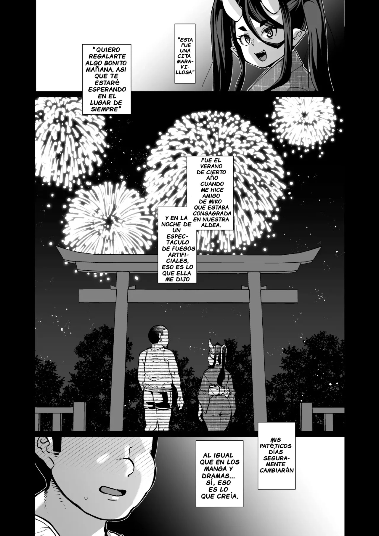 [Kuzunoha (Yumano Yuuki)] Oni Miko Yome Da Furusato de Choushi Koi Teta Shouwaru Oni Lolibabaa ga Jigou Jitoku de Subete o Ushinai Korogarikonde Kita node Oyome-san Ken Onaho ni Shiteyaru Hanashi [Spanish] [Notsuland] [Digital] image number 2