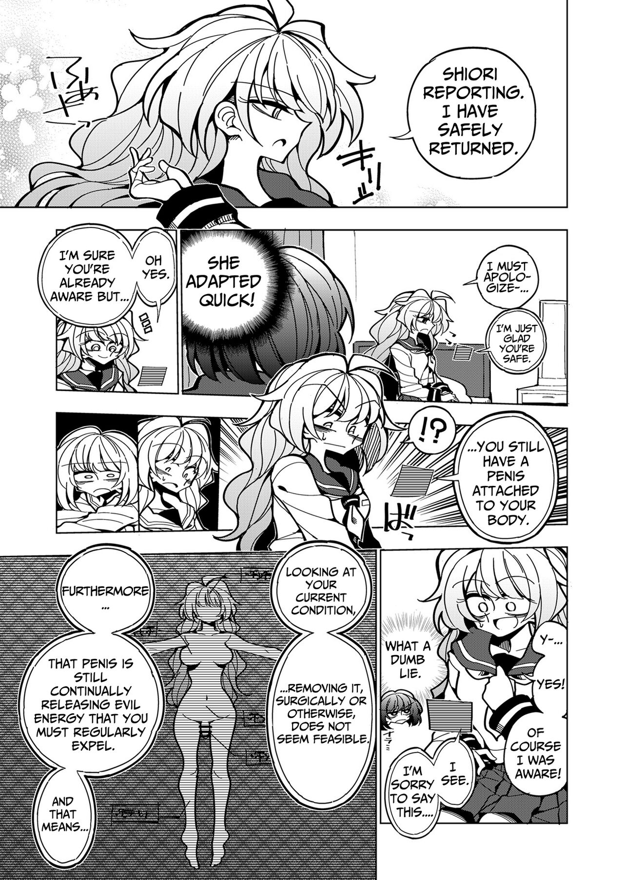 [7 Colored LED (Nekonso)] Shizuku to Shiori-Senpai ga Akuochi Futanari Kaizou Sareta node Watashi ga Shasei o Kanri Shimasu!- | Shizuku & Shiori ~It's Up to Me To Service Futanari-modified Senpai!~ [English] [Pink Glass TL] 12eme image