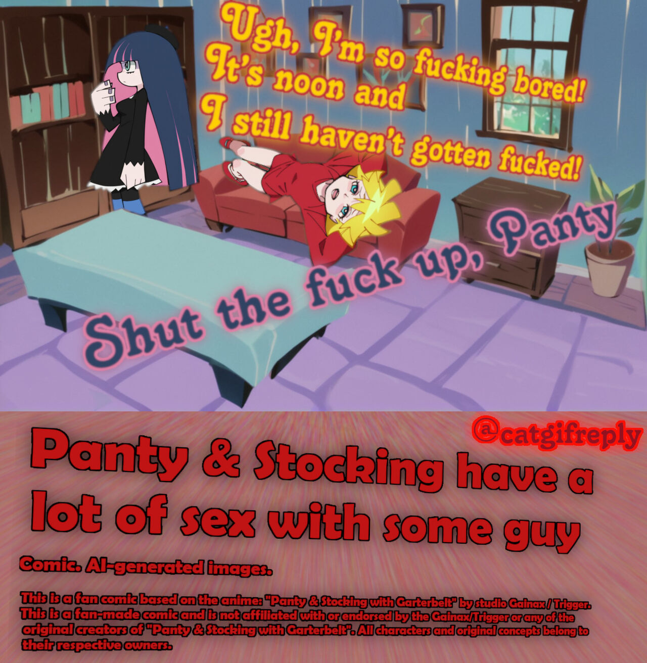 [AI generated] Panty & Stocking have sex with some guy (Black skin variant) 이미지 번호 2