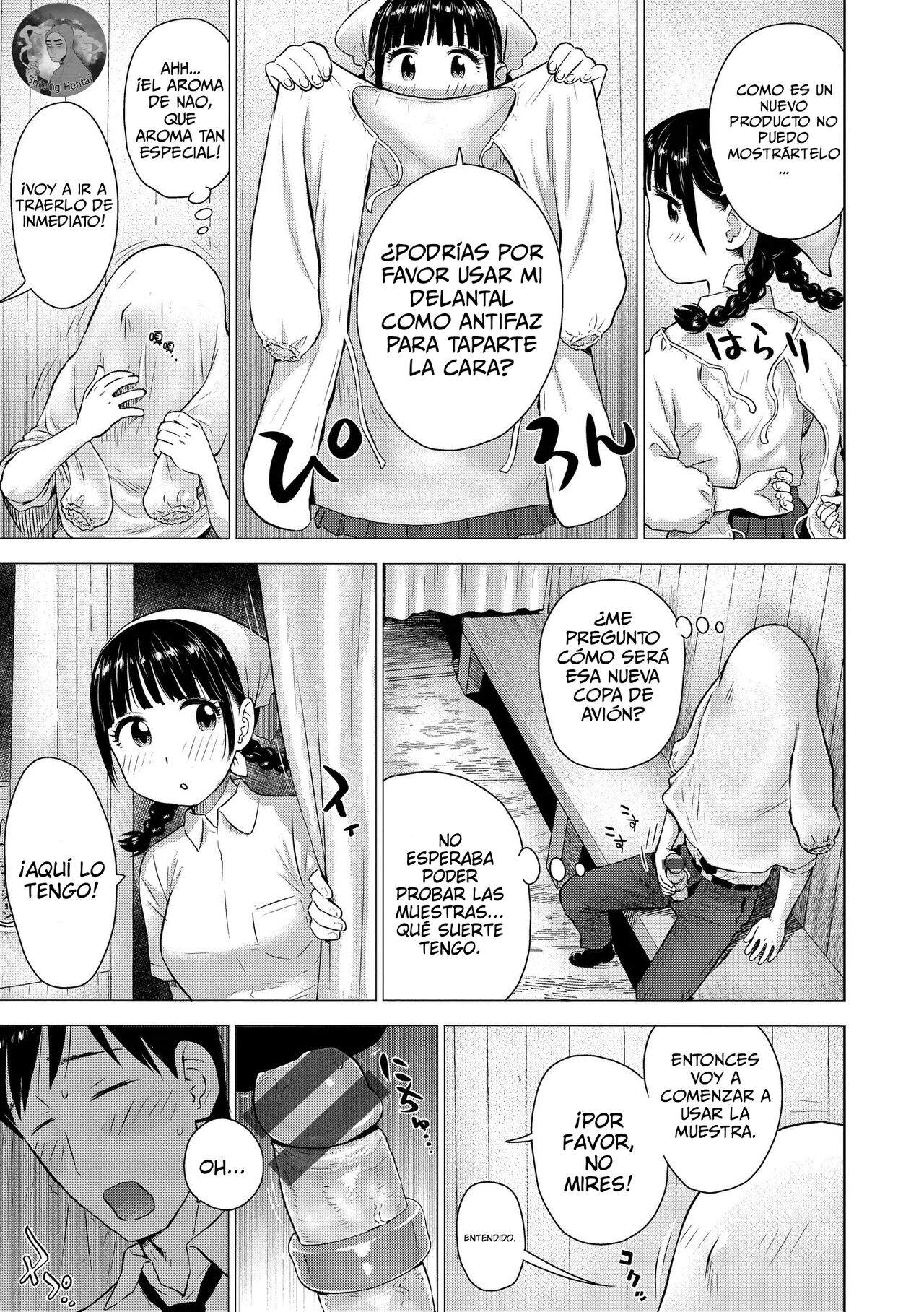 [Karma Tatsurou] Naho-chan wa Onahoya-san | ¡Mizuki, la empleada de la tienda de copas de avión! [Spanish] [Digital] image number 13