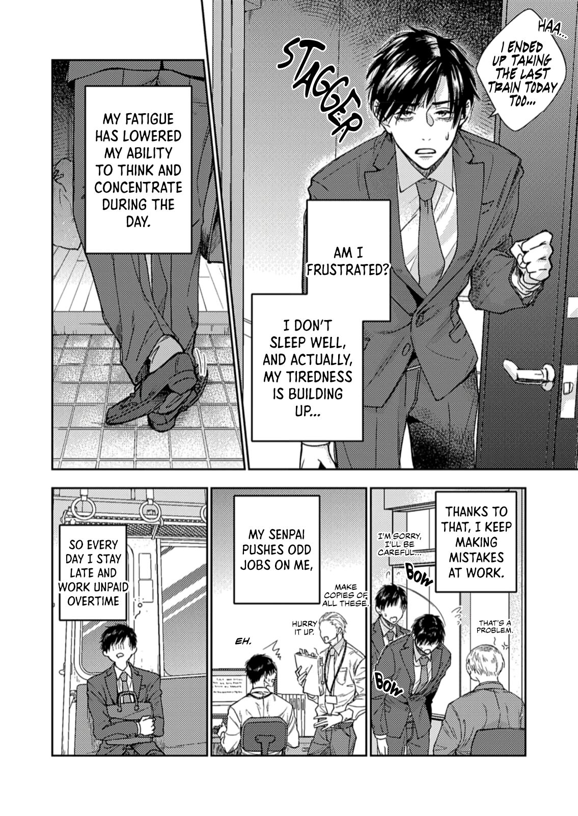 [Kamaboko Teishoku (Kyomu-chan)] Shachiku Riman ha Inma-kun ni Semeraretai [English] {BL-DOT-CUM} image number 4