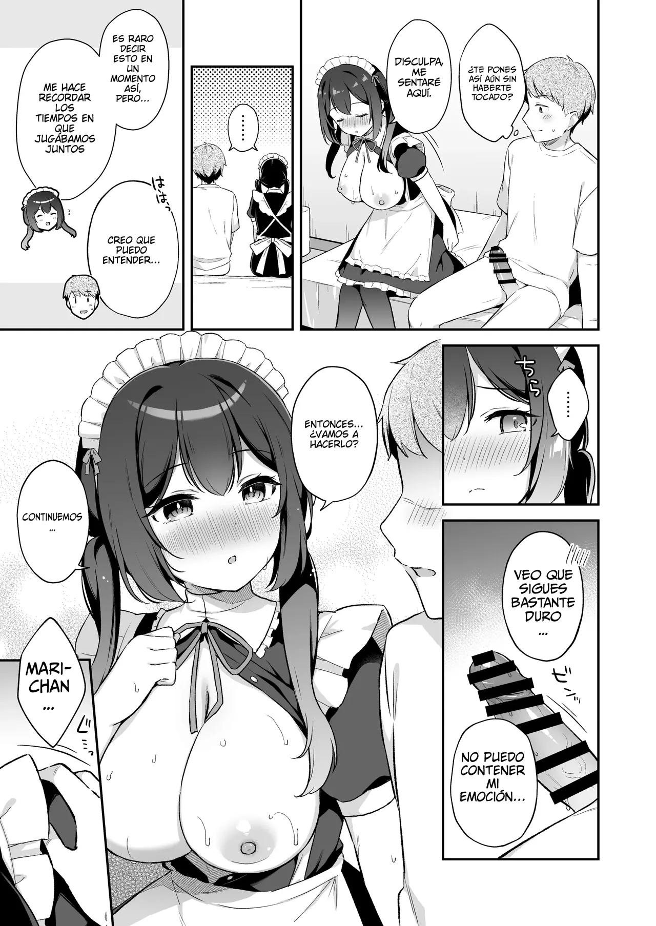 [Tiger Roman (Tiger)] Osananajimi no Toshishita Iyashikei Maid to Issho ni Hatsutaiken Suru Hanashi [Spanish] [Shining Hentai] image number 14