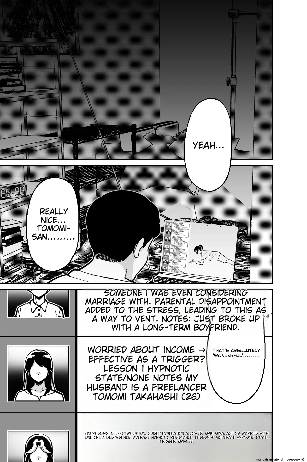 [Tokamosu] Saimin Pilates -Wakazuma, Online Lesson Koushi no Saiminjutsu ni Hamaru- | Hypnotic Pilates - A young wife gets hooked on the hypnosis of her online lesson instructor [English] image number 93