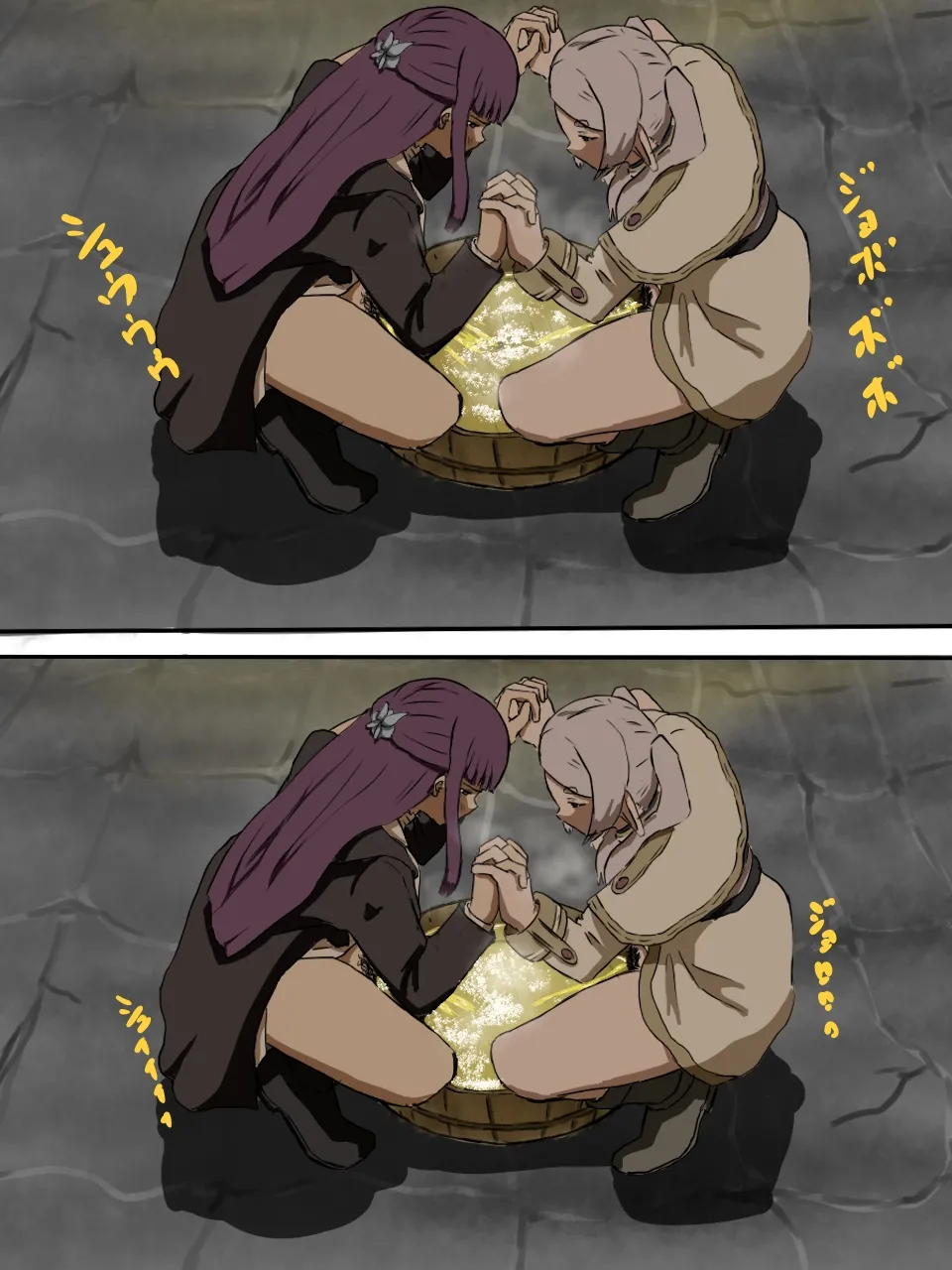 Frieren and Fern collecting urine in a wooden bucket numero di immagine  6