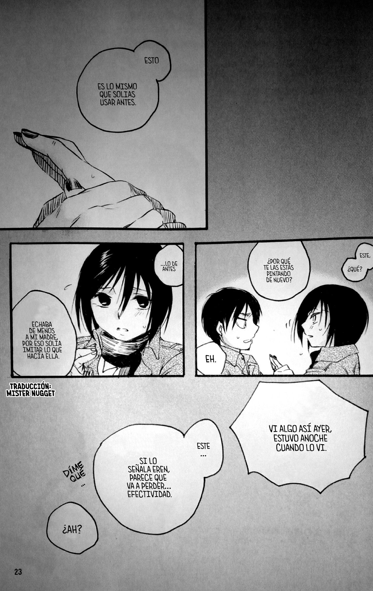 (C86) [iron (Kanae)] 21-sai to 9-sai no Mikasa ni Aisarete Yoru mo Nemurenai Eren no Hanashi (Shingeki no Kyojin) [Spanish] [Mr. Nugget] 图片编号 24