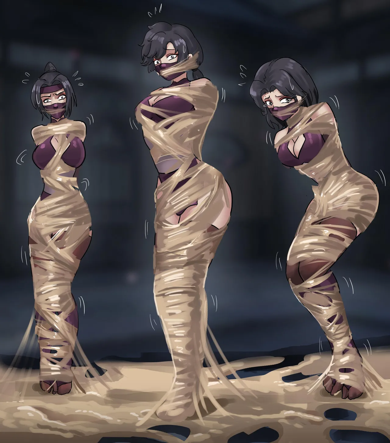 [King]《经典题材—性感女忍者村的陷落》超大规模群缚 黏液 蛛丝 触手 各种玩法 性感情趣女忍被成群囚禁玩弄 numero di immagine  22