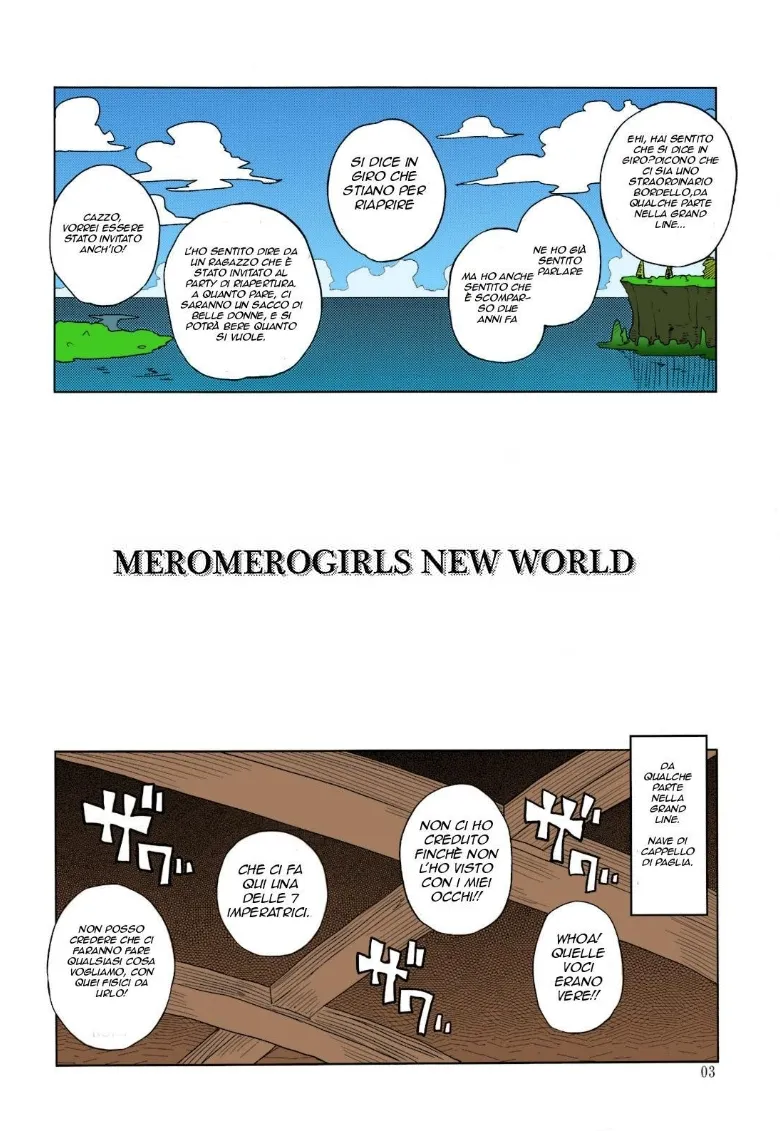 (C81) [Choujikuu Yousai Kachuusha (Denki Shougun)] MEROMERO GIRLS NEW WORLD (One Piece) [Italian] [Decensored] [Colorized] image number 2