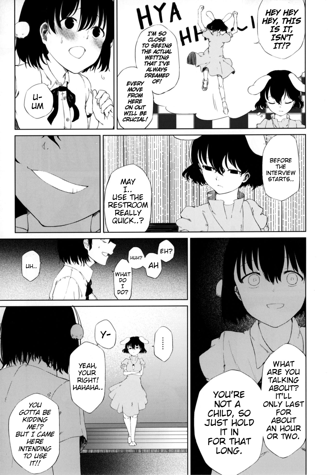 (Reitaisai 14) [Tukimi Atelier (KURUTSUKI)] Aya to Tewi to Sanae to Udonge ga Omorashi Suru Hon!! (Touhou Project) [English] image number 6