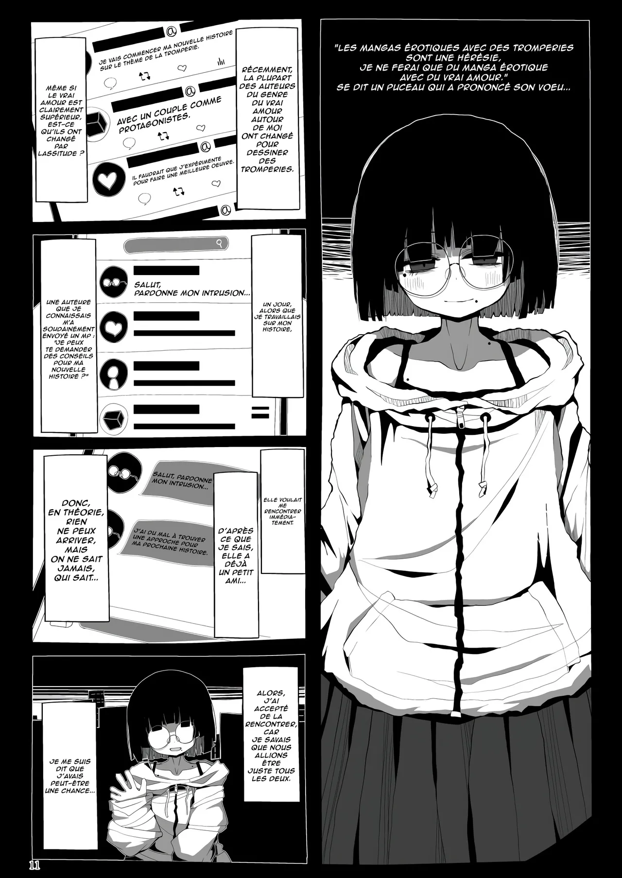 [Seken no Katasumi (Kaeruyama Yoshitaka)] Jimi de Otonashisou ni Miete Doutei wo Taberu no ga Shumi no Warui Onna no Ko Doujin Sakka-chan ni Seiheki wo Dame ni Sareru Douteikuntachi no Hanashi [French] [Lopxi] [Digital] 画像番号 10