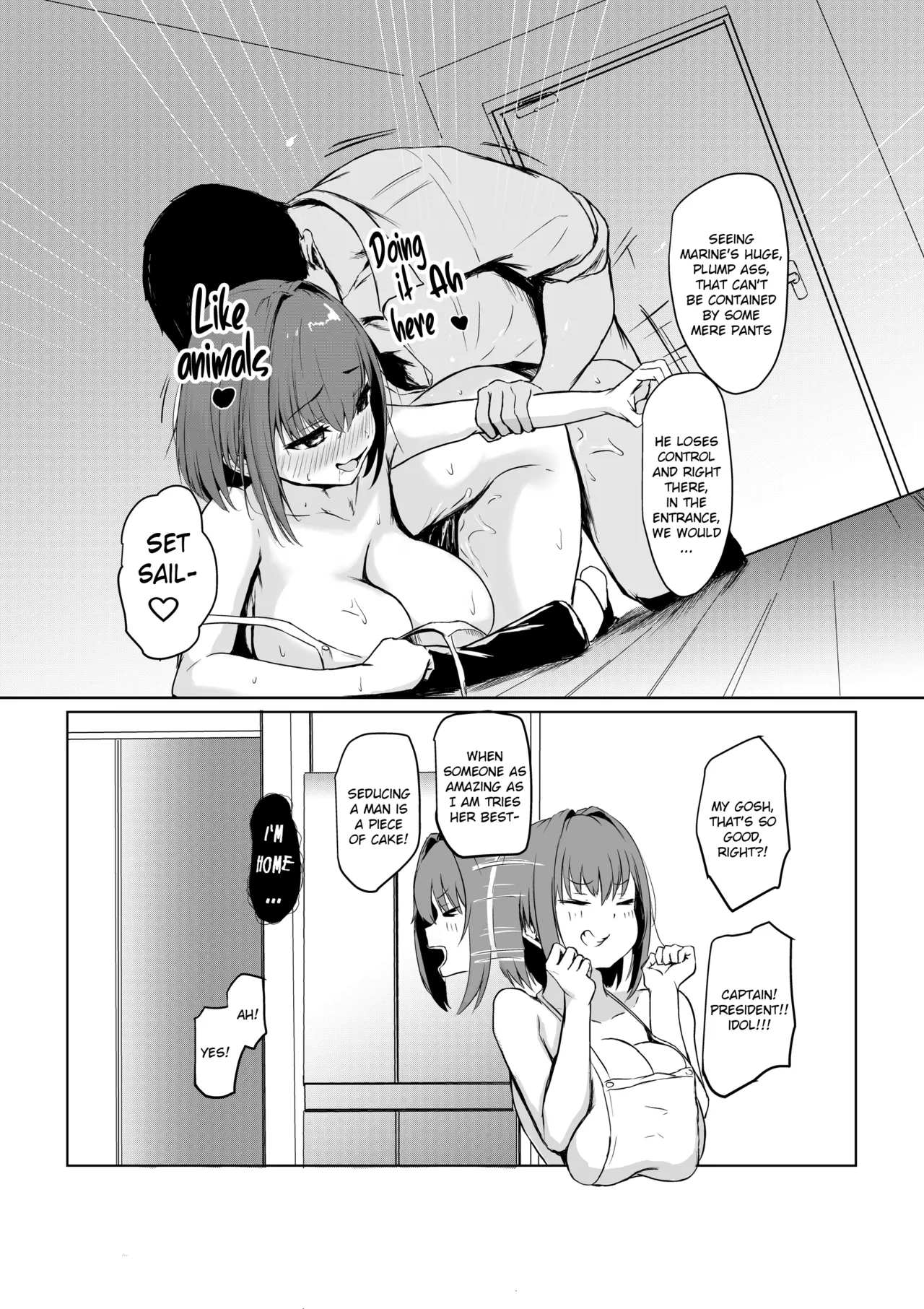 [LIME&MINT (Punching Namatamago)] Shigoto de Tsukarekitta Kareshi o Iyashite Ageru Marine | Marine soothes her exhausted working boyfriend (Houshou Marine) [English] [Literally Starving] imagen número 8