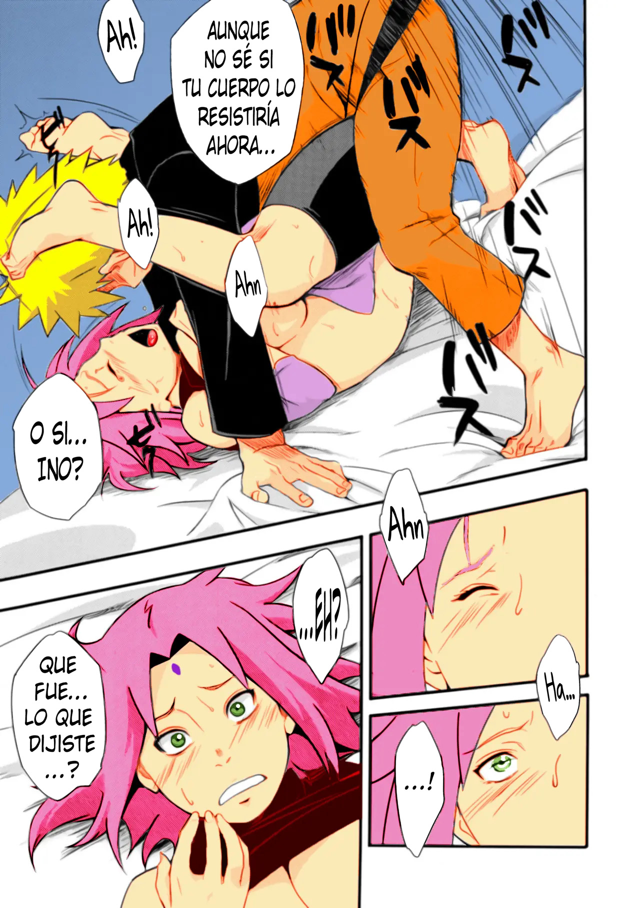 (C92) [Karakishi Youhei-dan Shinga (Sahara Wataru)] Botan to Sakura (Naruto) [Spanish] [kalock] [Colorized] numero di immagine  8