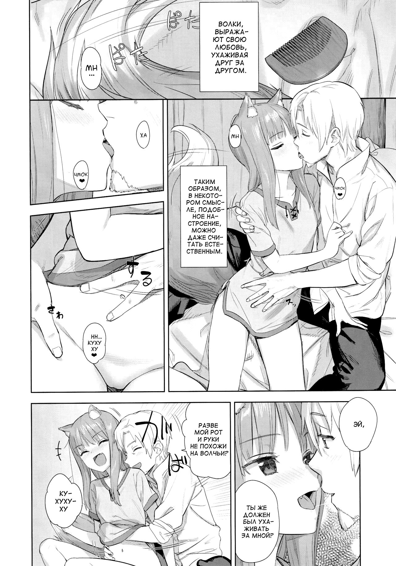 (C96) [Ajisaidenden (Kawakami Rokkaku, Takanashi Rei)] Wacchi to Shippori Kezukuroi Bon | Affectionate Grooming With Me (Spice and Wolf)  [Russian] [Ronorim] Bildnummer 6