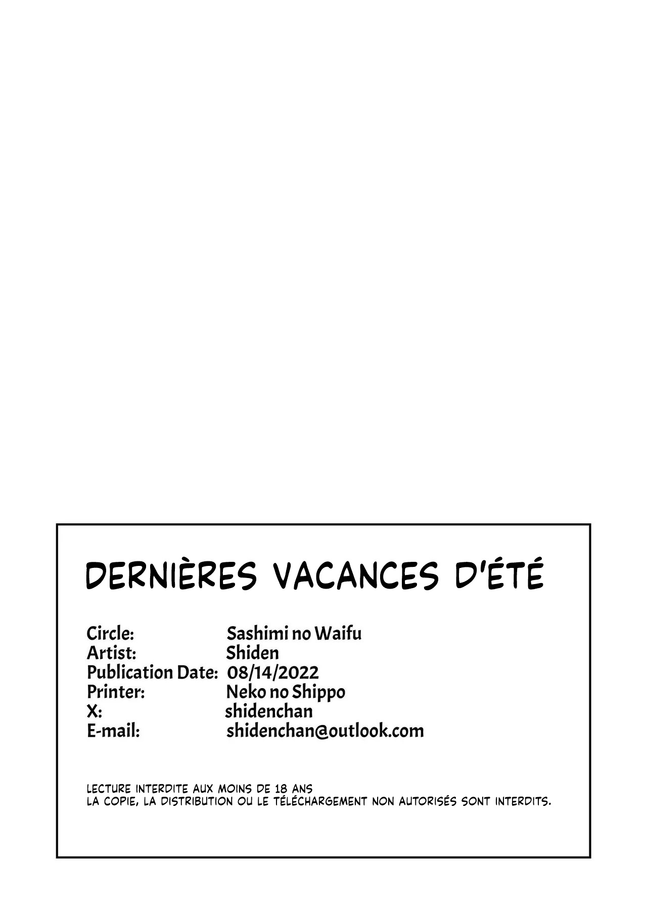 [Sashimi no Wife (Shiden)] Last Summer Vacation | Dernières Vacances d'Été [French] [Lopxi] [Digital] image number 34