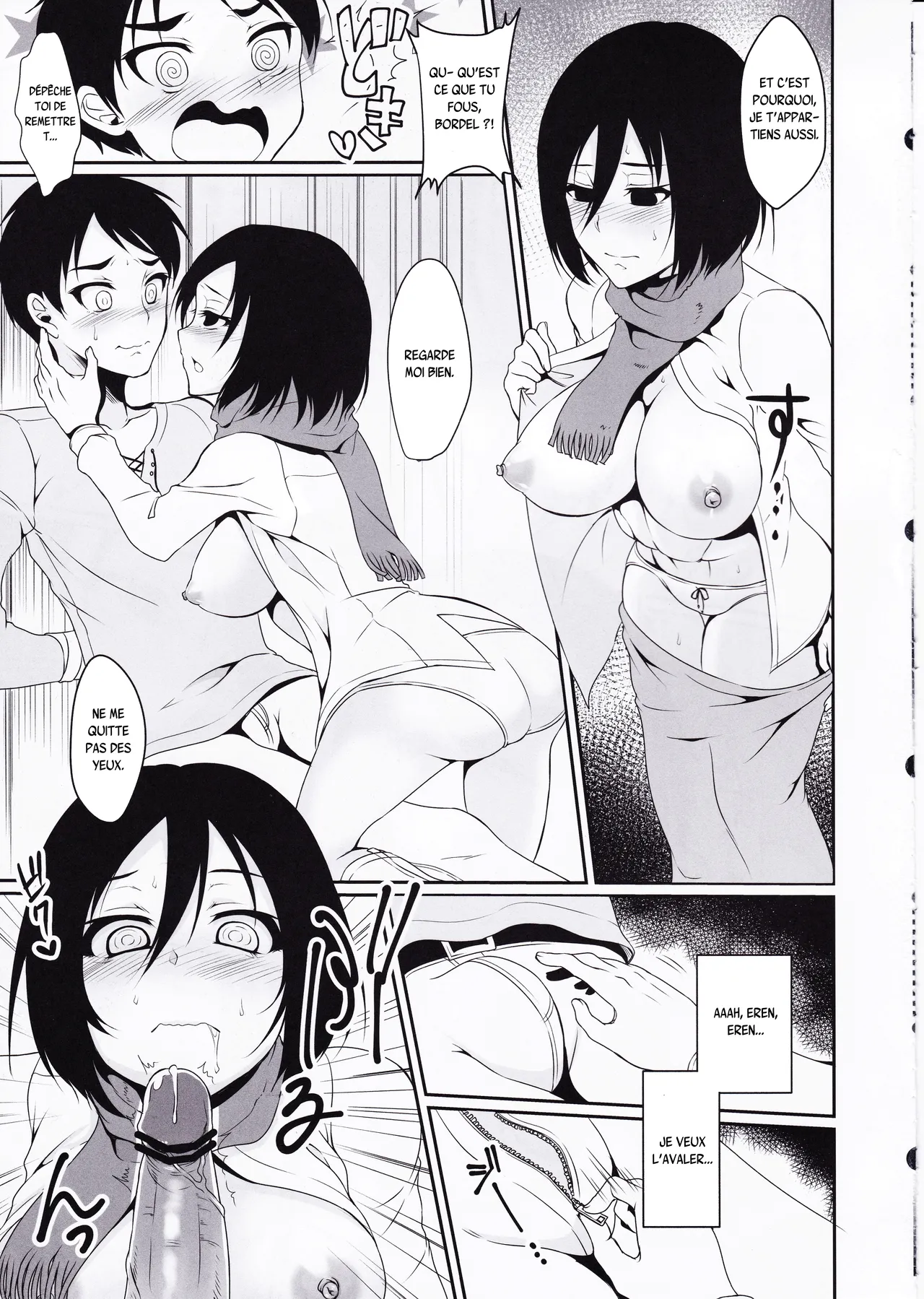 (C84) [Pochi-Goya. (Pochi.)] Eren ga Mikasa ni Osowareru Hon (Shingeki no Kyojin) [French] {SAXtrad} image number 13