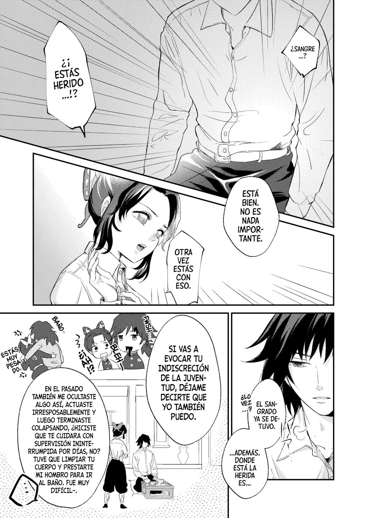 [SAKEYOKOSE (Takebu)] Sore wa Kizu ka Hoteri ka Kaeri Chi ka | ¿Es Un Rasguño, Sensación de Ardor o Un Chorro de Sangre? (Karasu ga Naitara Kaerimashou) (Kimetsu no Yaiba) [Spanish] [Mister Nugget] [Digital] Bildnummer 8