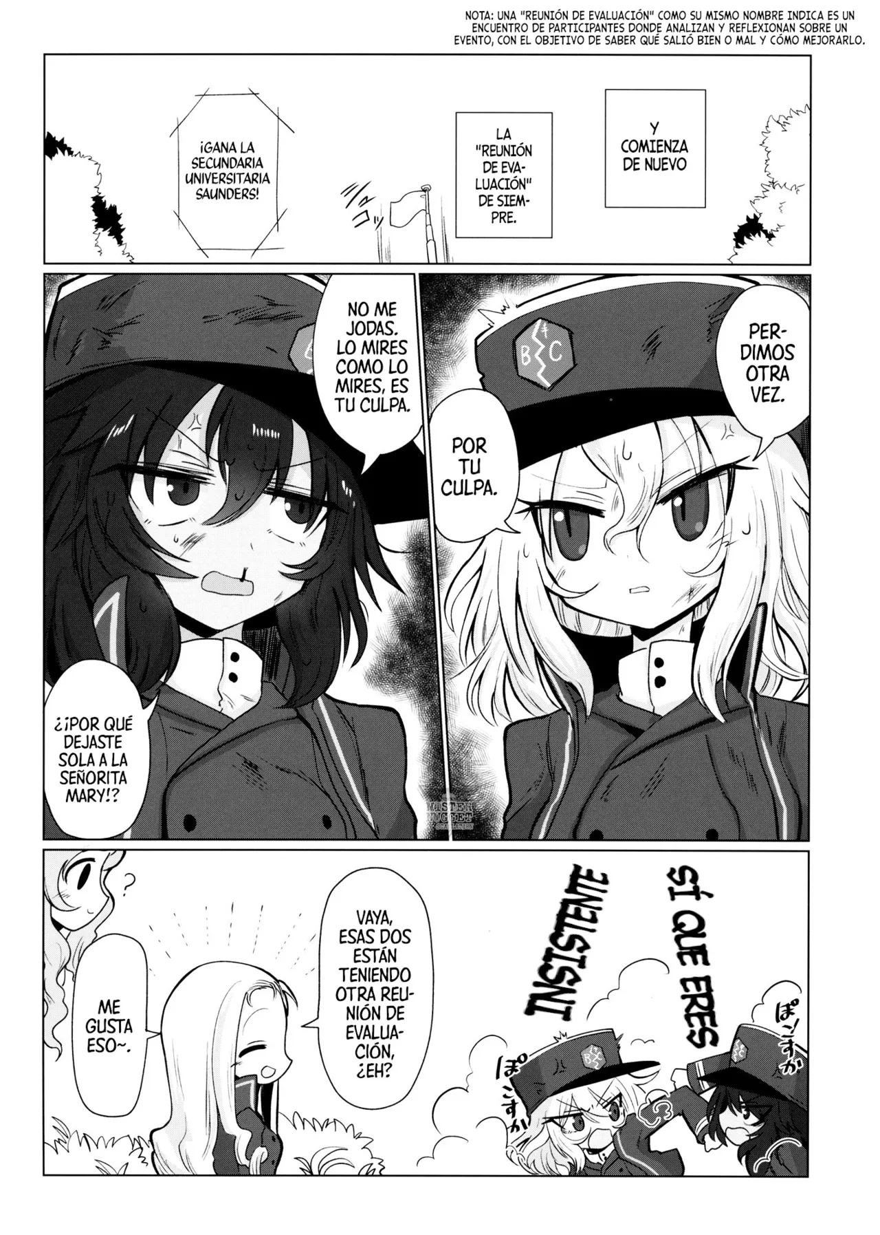 (Panzer Vor! 13) [Shadan Katsudoh (Kyuusuikei)] Himitsu no Hanseikai | La Reunión Secreta De Evaluación (Girls und Panzer) [Spanish] [Mister Nugget] Bildnummer 4