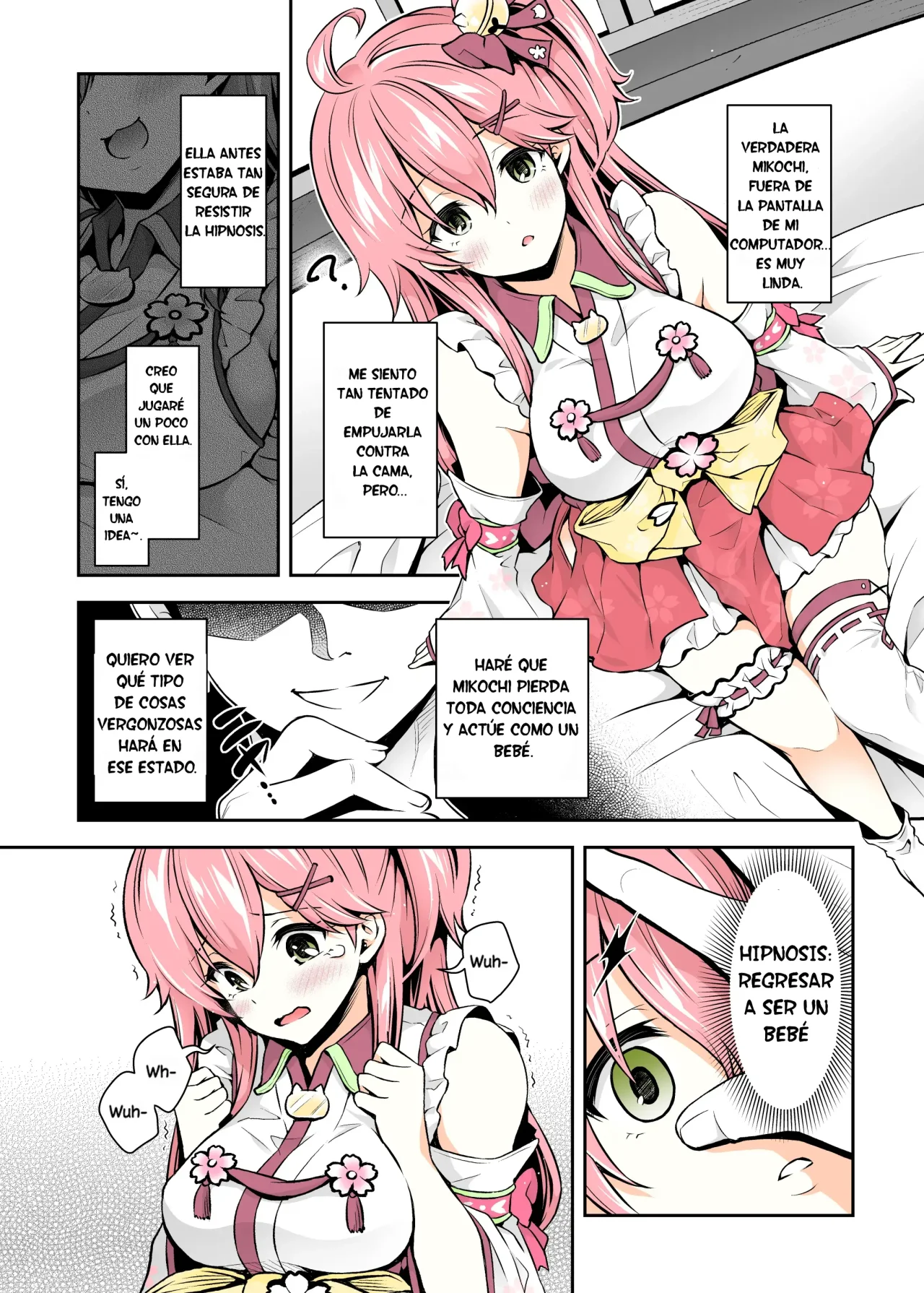 [Hachinoko P (hatigo)] Mikochi Saimin Ecchi Hon ~Youji Taikou Hen~｜Libro de Hipnosis Erótica de Mikochi ~Edición de Regresión Infantil~ (Sakura Miko) [Spanish] [HOLOES] [Colorized] [Digital] 图片编号 8