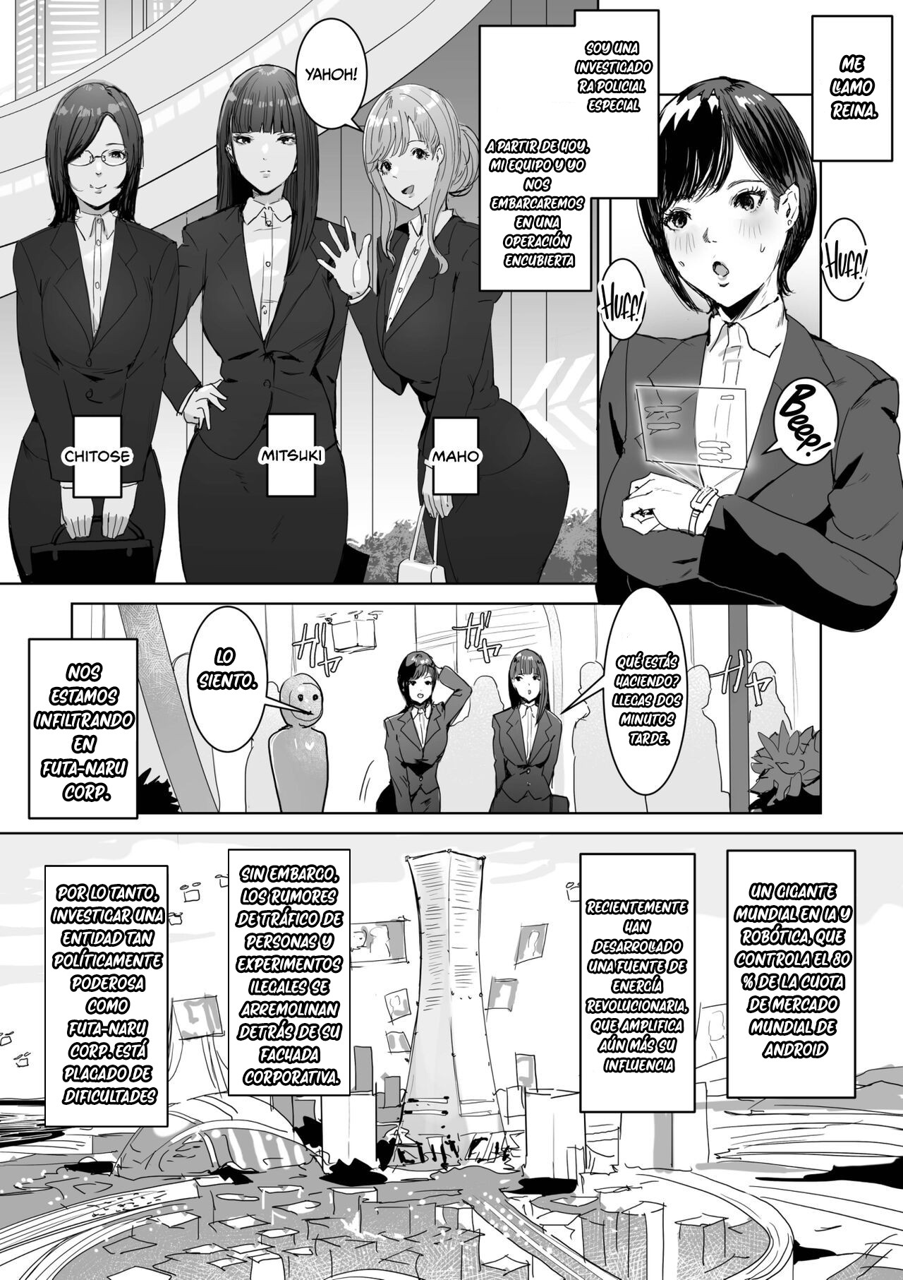 [Meshi Shinja] Haiteku Kigyou ni Sennyuu shitara Futanari Android ni Kaizou Sareta [Spanish] [Casita Leswin] image number 4