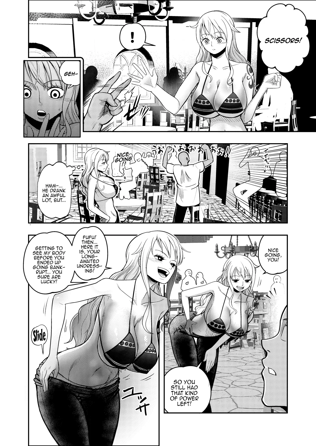 [Shimono Cable] Hage Mob to Nami-san Wakarase Honban Yakyuuken / Book About Nami Getting Taught A Lesson By A Bald Mob In Strip Rock, Paper, Scissors (One Piece) [English] {Doujins.com} image number 6