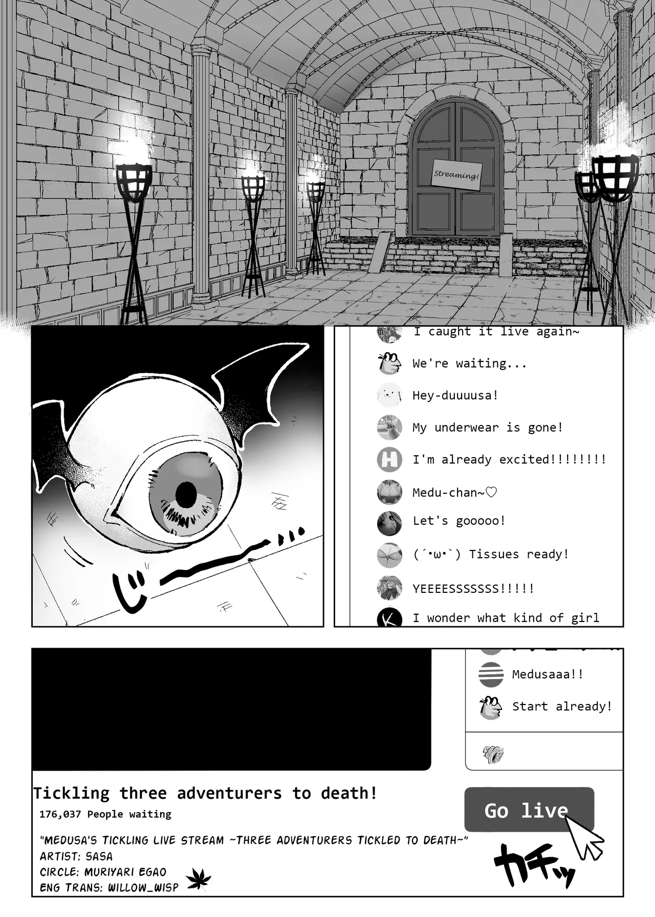 [Muriyari egao (Sasa)] Medusa Kusuguri Haishin ~3-nin no Boukensha-chan, Shinuhodo Kusugutte Mita!~ | Medusa's Tickling Live Stream ~Three Adventurers Tickled to Death~ [English] image number 2