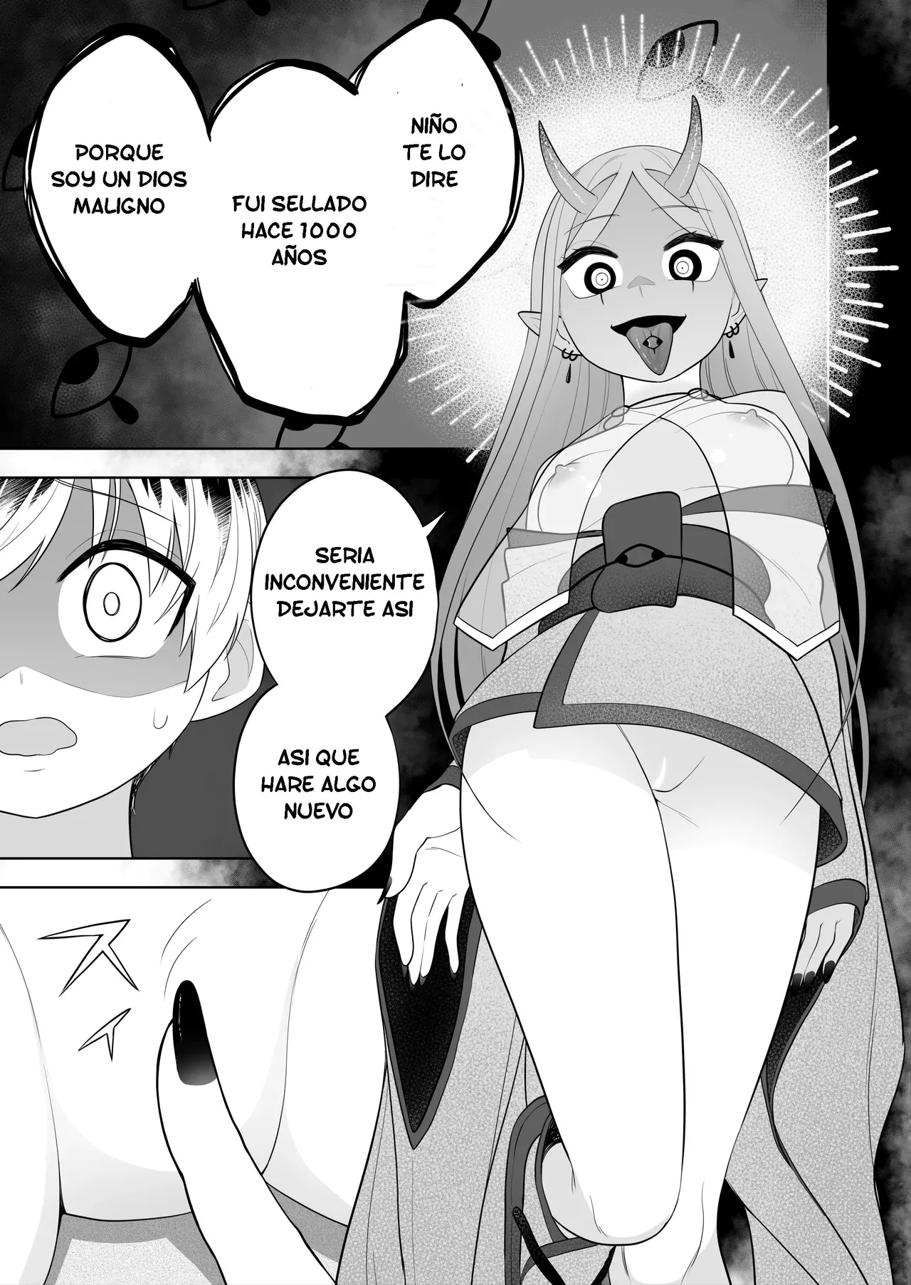 [Amuai okashi seisakusho (Ahoge kinoko)] Hokora no Fuuin o Toite Akujin ♂♀ no Kenzoku ♀ ni Sarechau Hanashi | Rompí el sello y me convertí en el vasallo del dios maligno ♂♀ [Spanish] [TF Scans] 图片编号 11