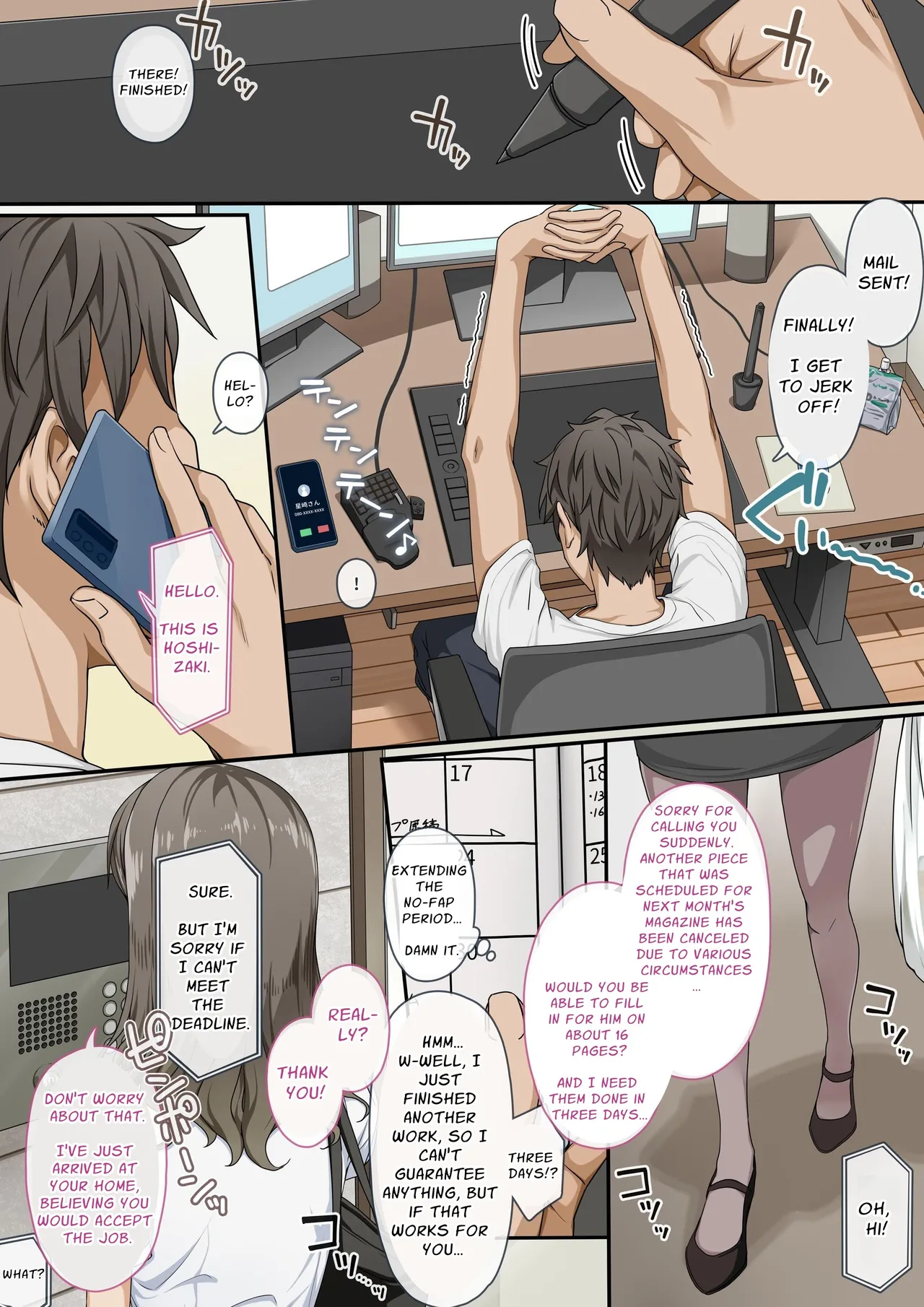 [Erostellus (Miel)] Sawayaki Bijin no Eromanga Henshuu-san ni Nukimakutte Morai nagara Genkou Ganbaru Hanashi | Meet The Draft Deadline While Your Beautiful Busybody Erotic Manga Editor Lends A "Helping Hand" [English] [Solid Rose] image number 2