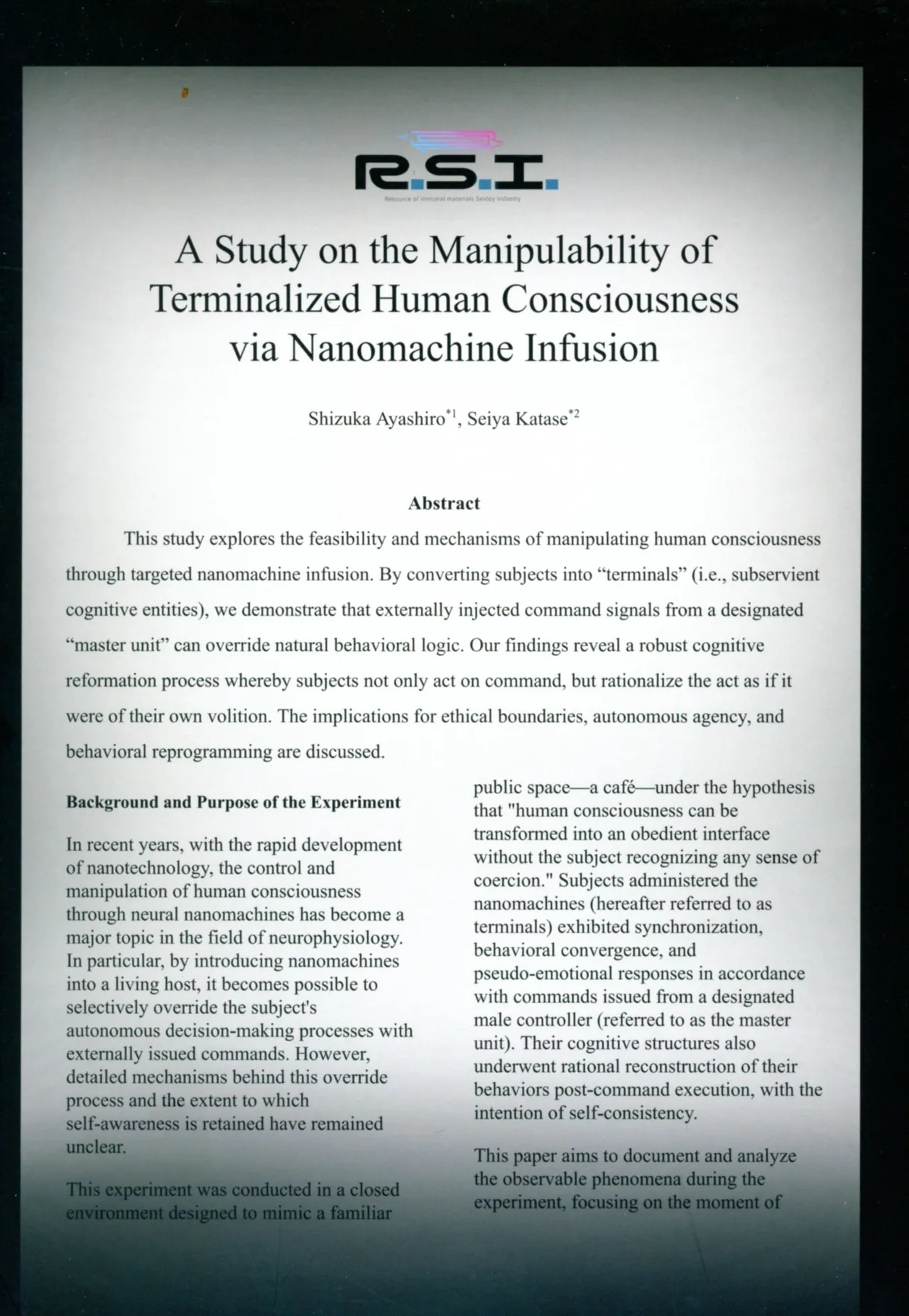 (C106) [R.S.I. (Rim)] Nano Machine Touyo ni Yoru Tanmatsuka Josei Kotaigun e no Sousa Kanousei ni Kan suru Shokousatsu image number 2