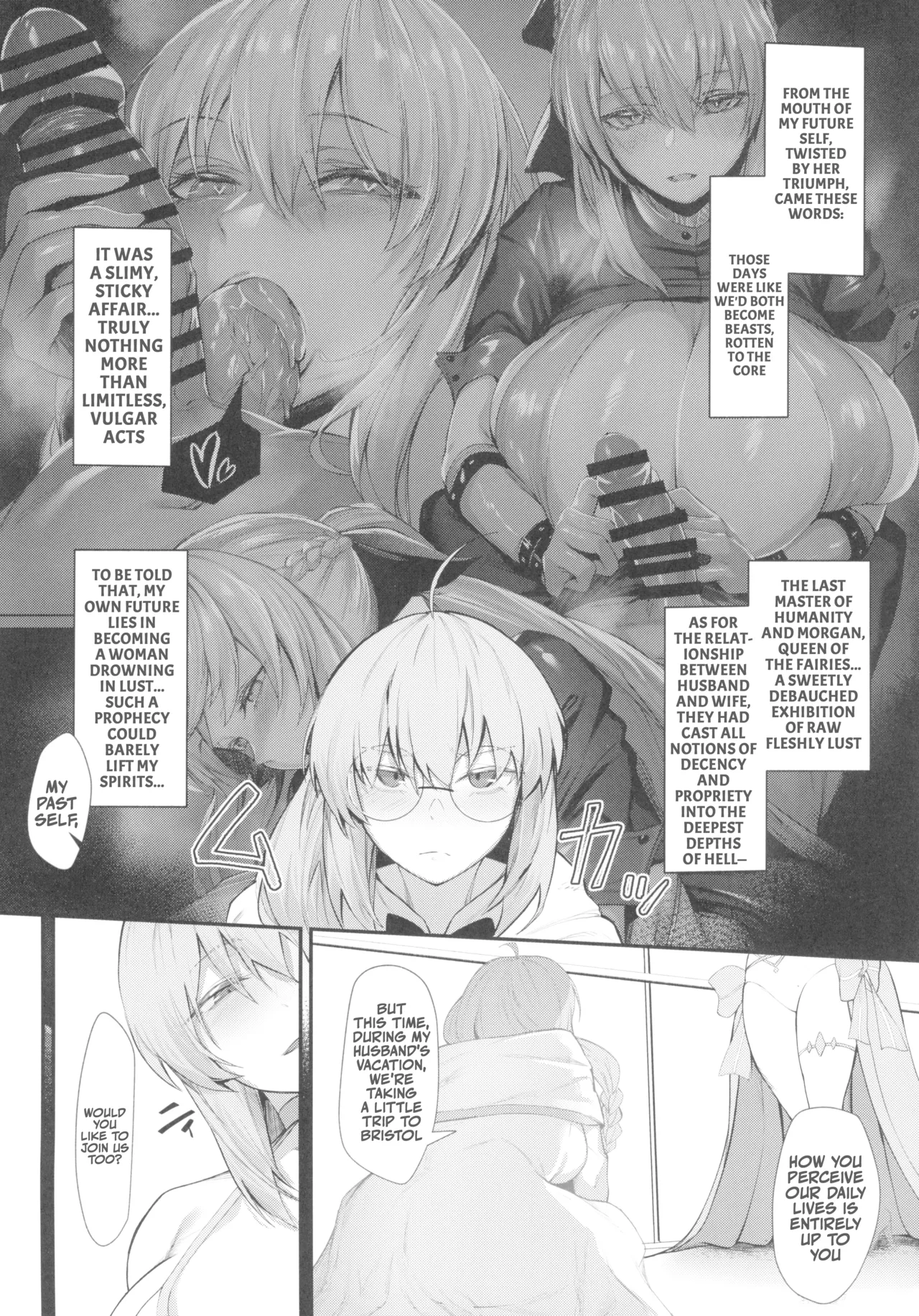 (C103) [ZENTANGLE (Hirasawa Zen)] Morgan Heika to Tonelico-sama no Amaama Sakusei Shidou Hajime | Her Majesty the Beach Queen and the Witch's Sweet and Seductive Semen Milking Instruction♥Prologue (Fate/Grand Order) [English] 15eme image
