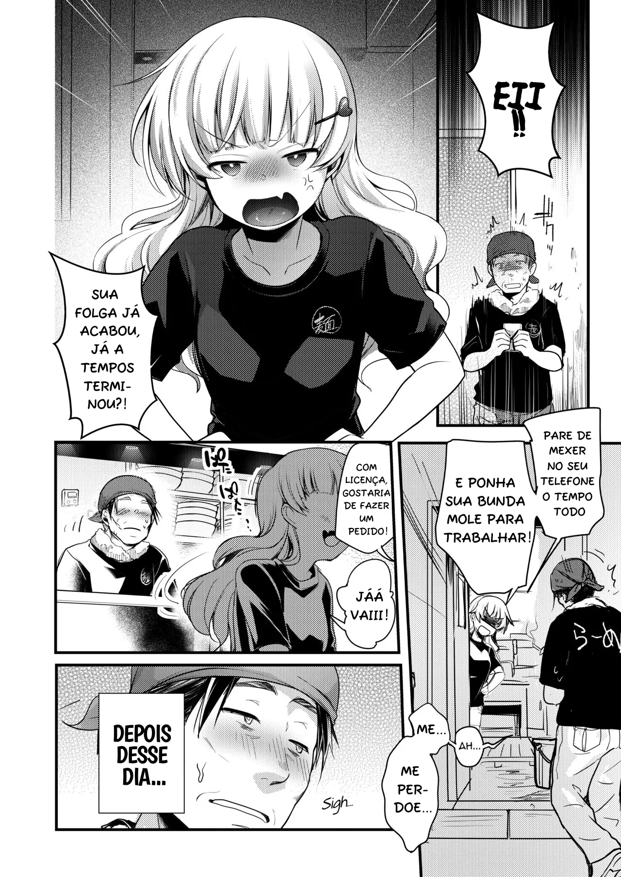 [TWILIGHT DUSK (Aya)] Tsutomesaki no Musume-san o Oishiku Itadaku Hon. Ramenya Hen [Portuguese-BR] [Digital] image number 13