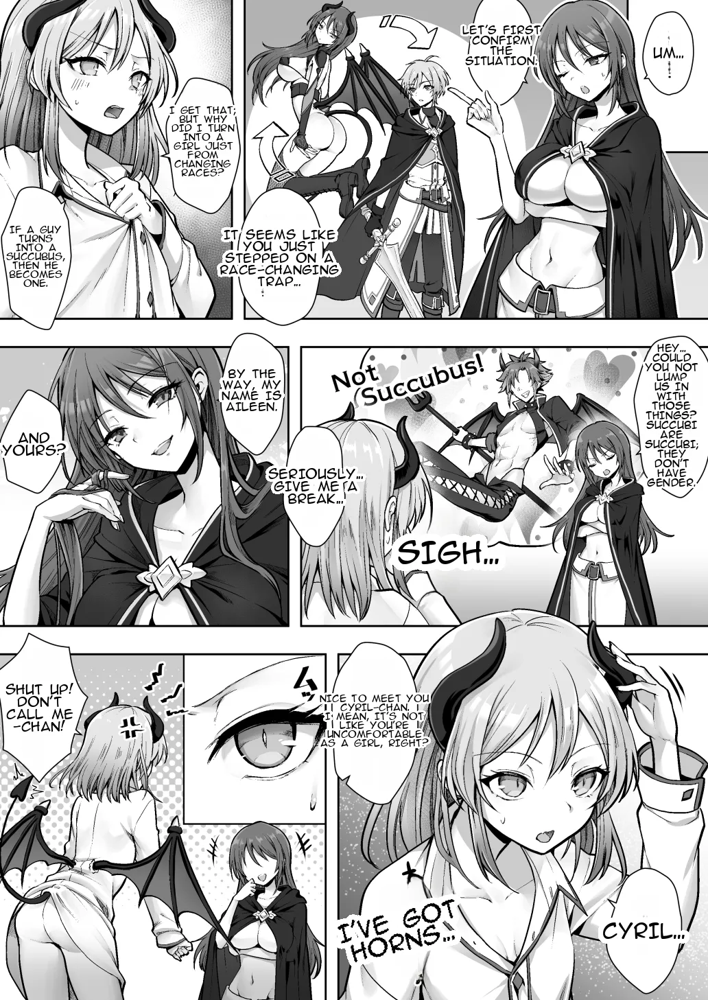 [Amulai Okashi Seisakusho (Sasanomanibi)] Shuzoku Henkou no Trap de Ningen Kenshi Osu ga Mesu Succubus ni! | A Male Human Swordsman Turns Into a Female Succubus Due to a Species-changing Trap! [English] image number 6