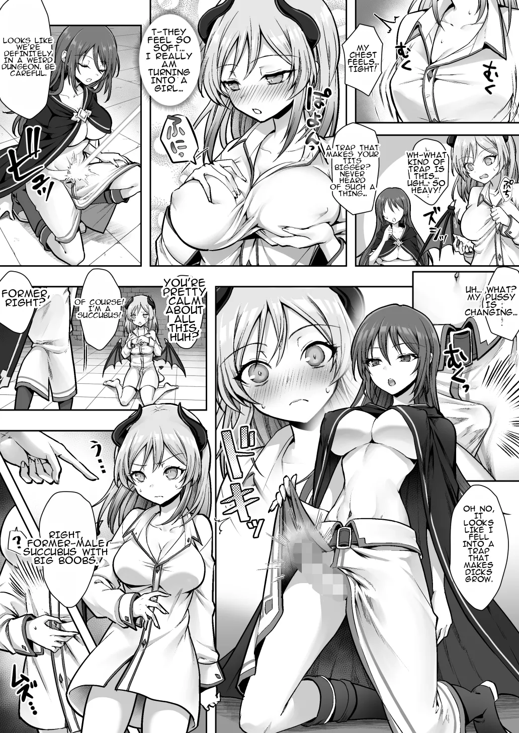 [Amulai Okashi Seisakusho (Sasanomanibi)] Shuzoku Henkou no Trap de Ningen Kenshi Osu ga Mesu Succubus ni! | A Male Human Swordsman Turns Into a Female Succubus Due to a Species-changing Trap! [English] image number 8